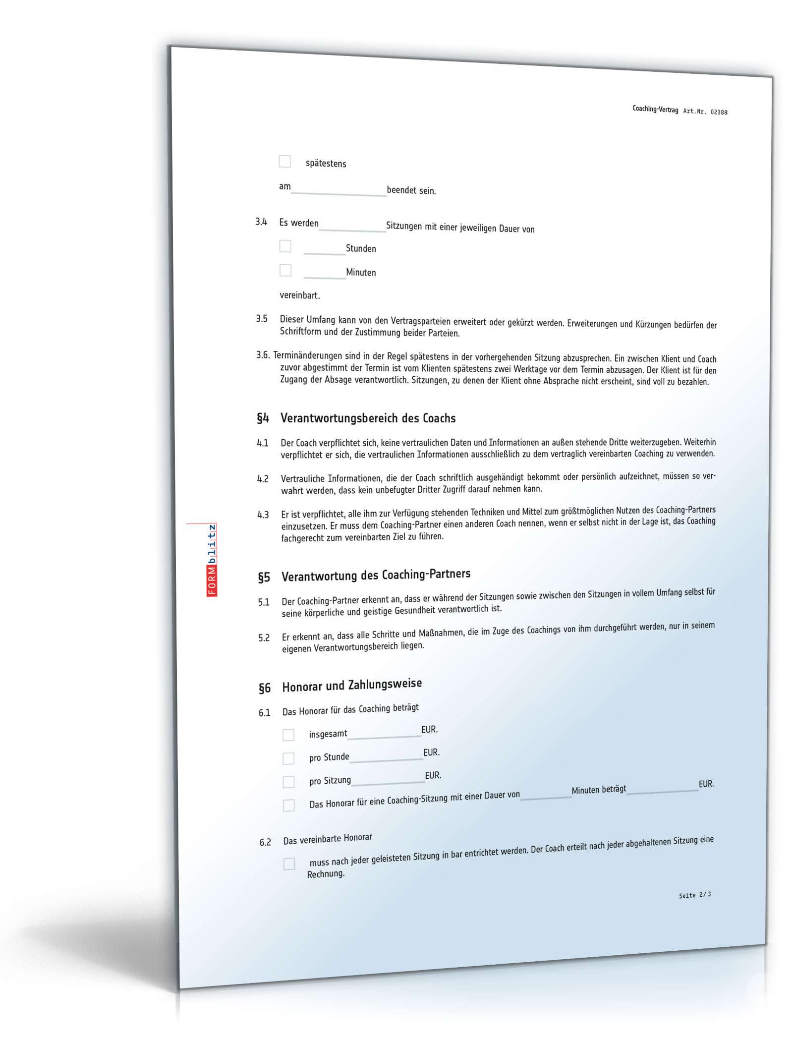 Coaching Vertrag PDF. Seite: 2