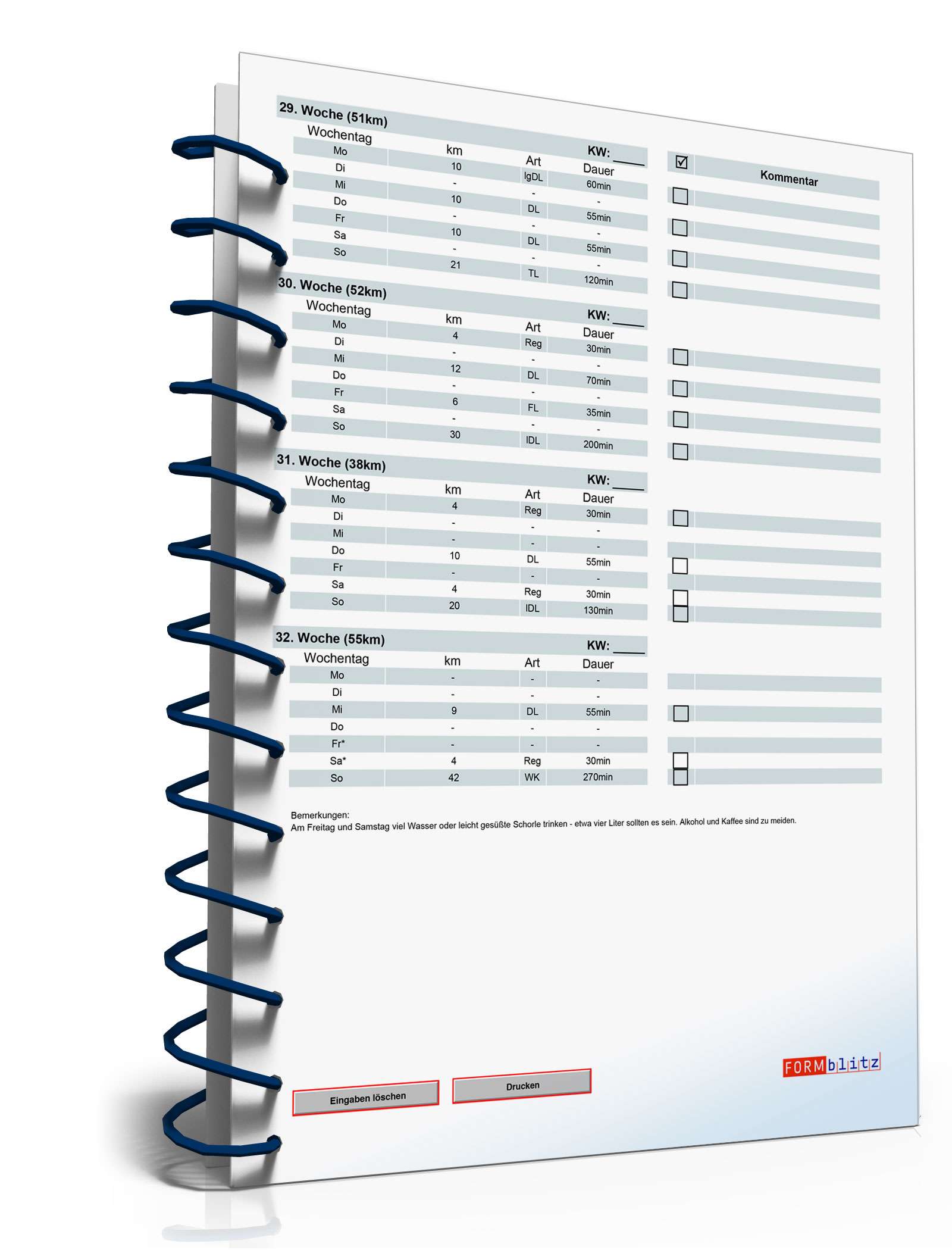 Marathon-Trainingsplan für 4:30 Stunden Zielzeit PDF. Seite: 8
