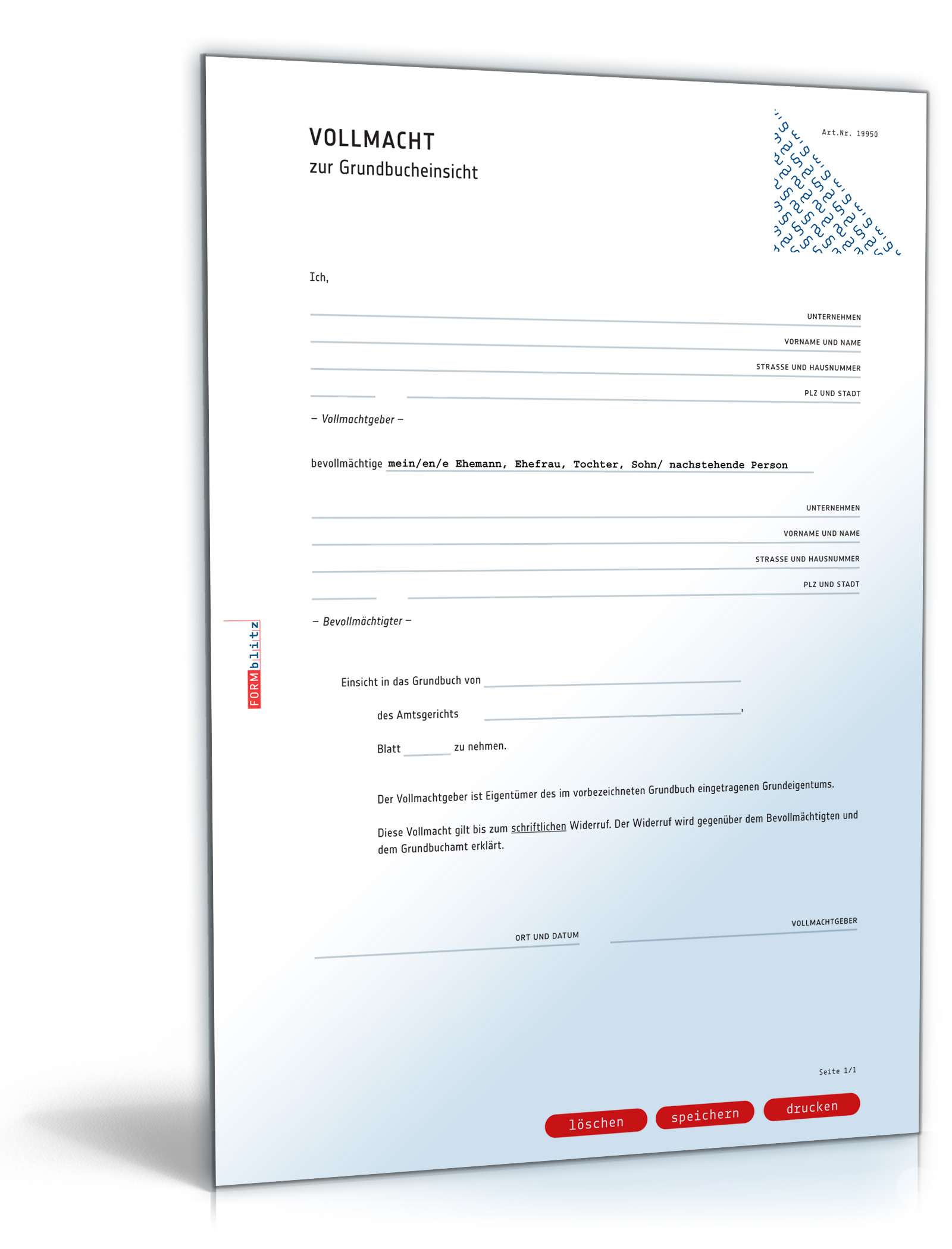 Vollmacht Grundbucheinsicht PDF