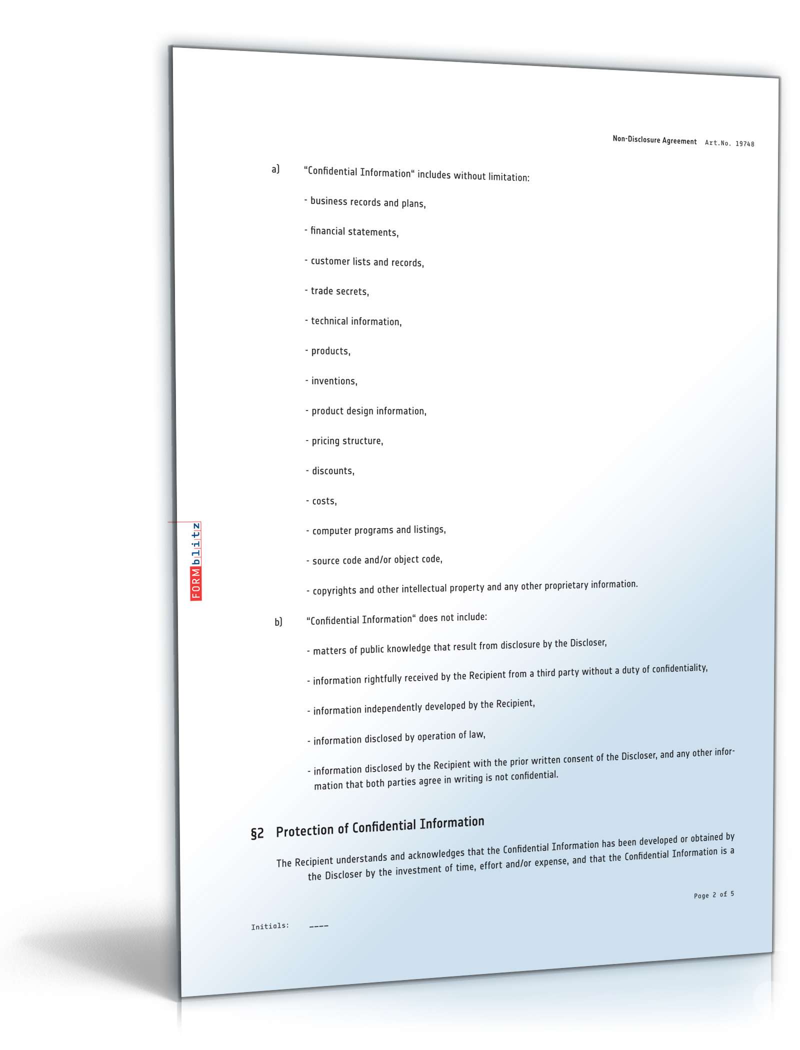 Geheimhaltungsvereinbarung auf Englisch PDF. Seite: 2
