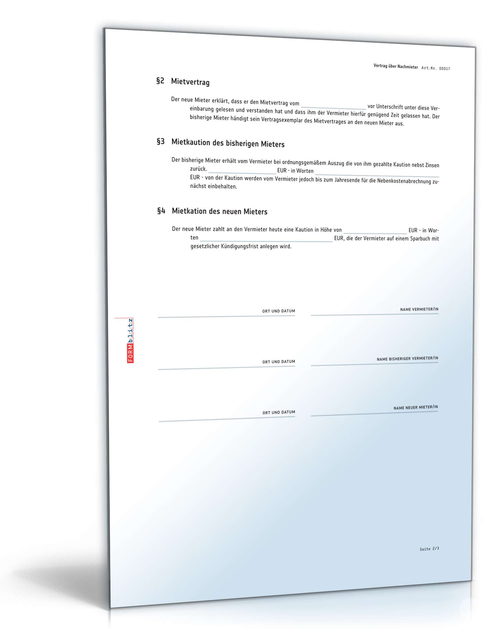 Nachmietervertrag zur Wohnungsübernahme PDF. Seite: 2