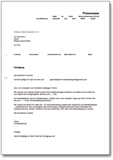 Fristgemäße Kündigung leitender Angestellter Word