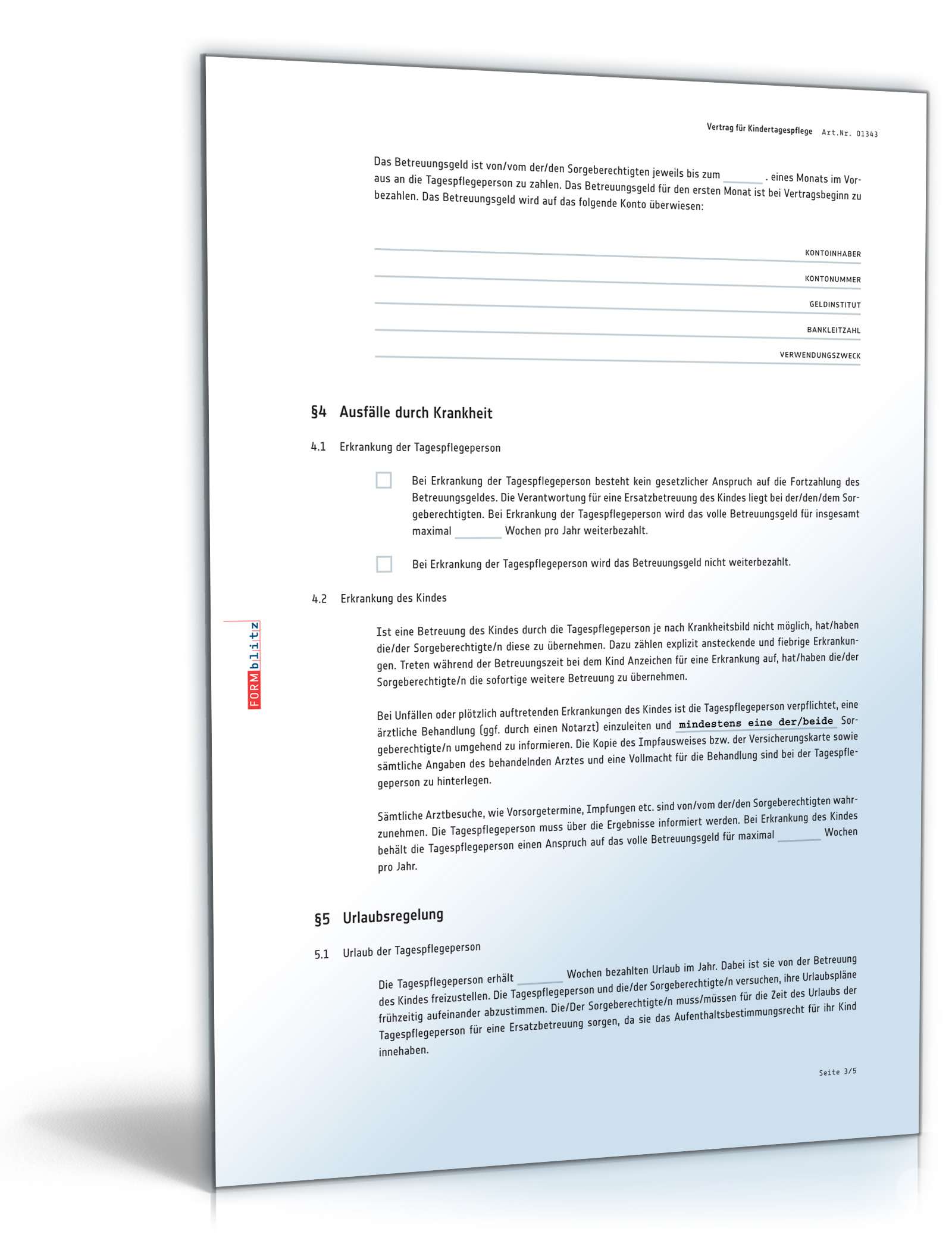 Vertrag für Kindertagespflege PDF. Seite: 3