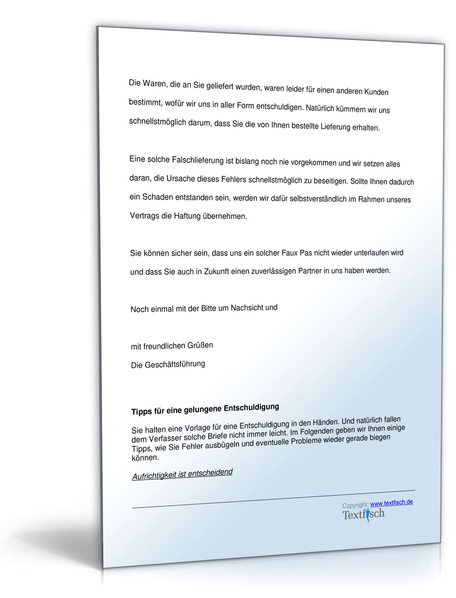 Entschuldigung Falschlieferung Produkt PDF. Seite: 3