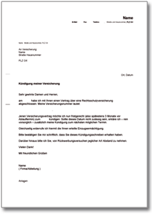 Kündigung Rechtsschutzversicherung Word