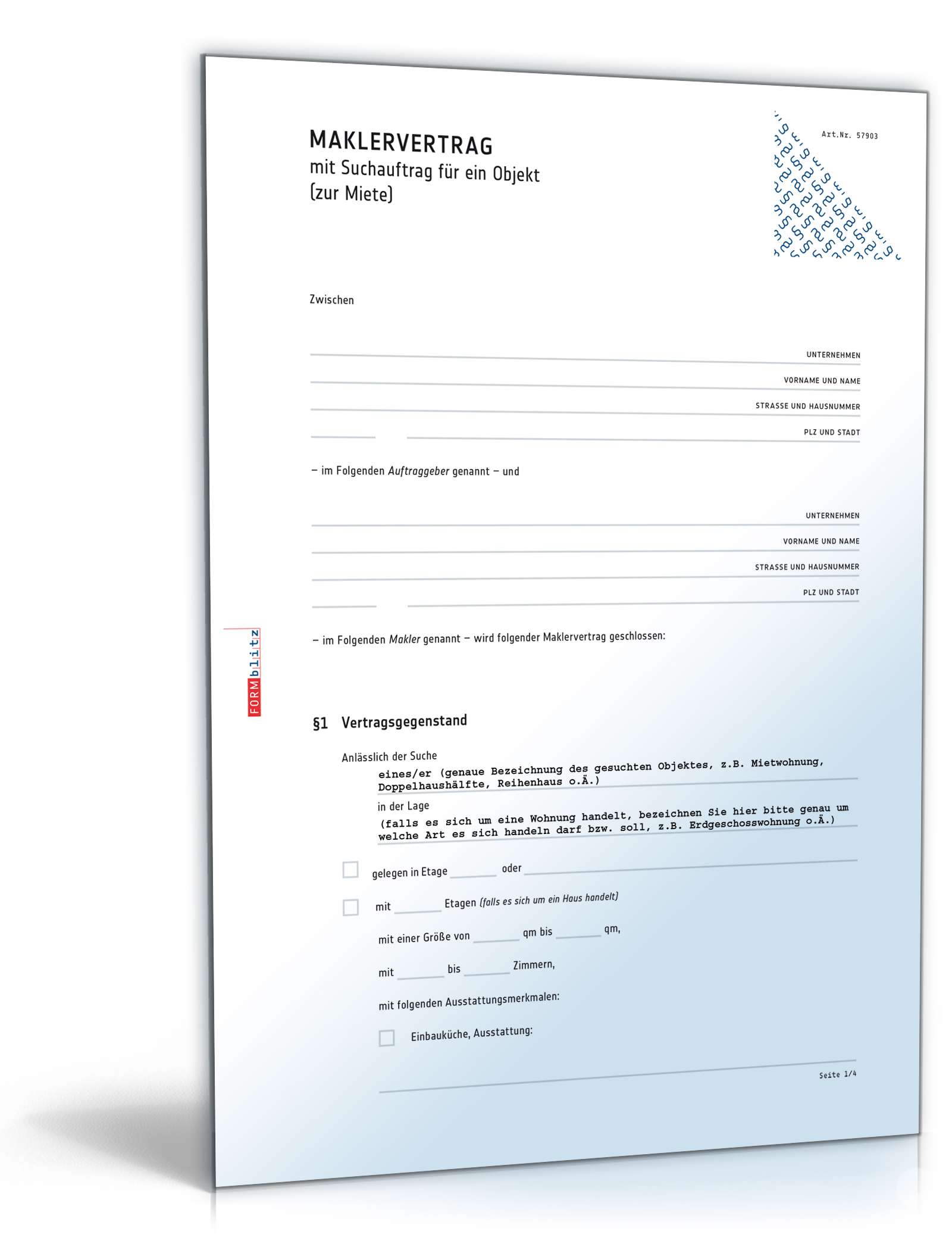 Maklervertrag Suchauftrag Mietobjekt Word