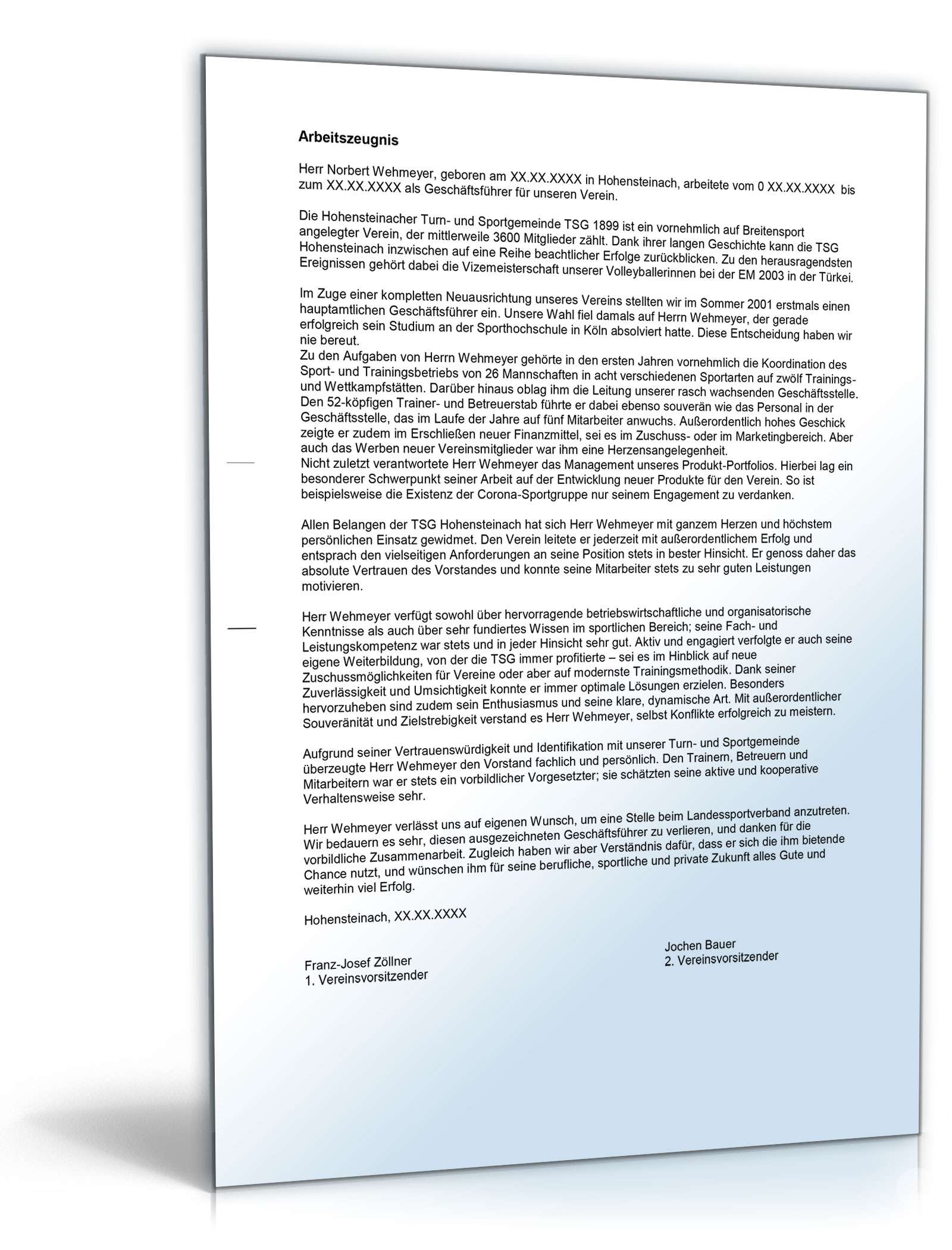 Arbeitszeugnis Geschäftsführer Verein Excel. Seite: 2
