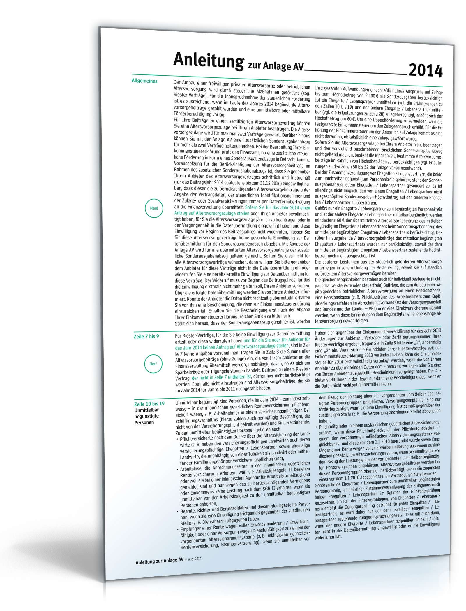 Anleitung zur Anlage AV 2014 PDF