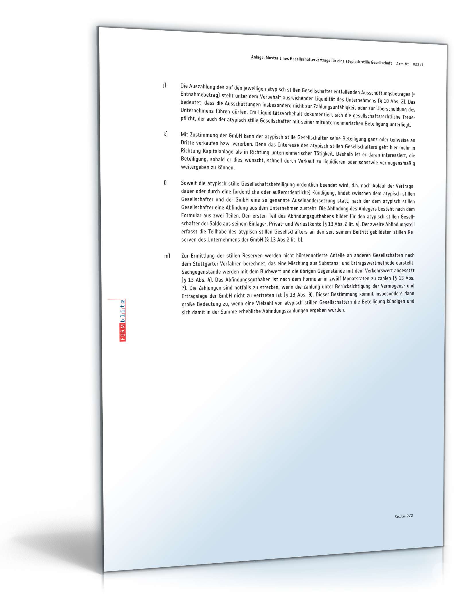 Gesellschaftsvertrag atypische stille Gesellschaft PDF. Seite: 8