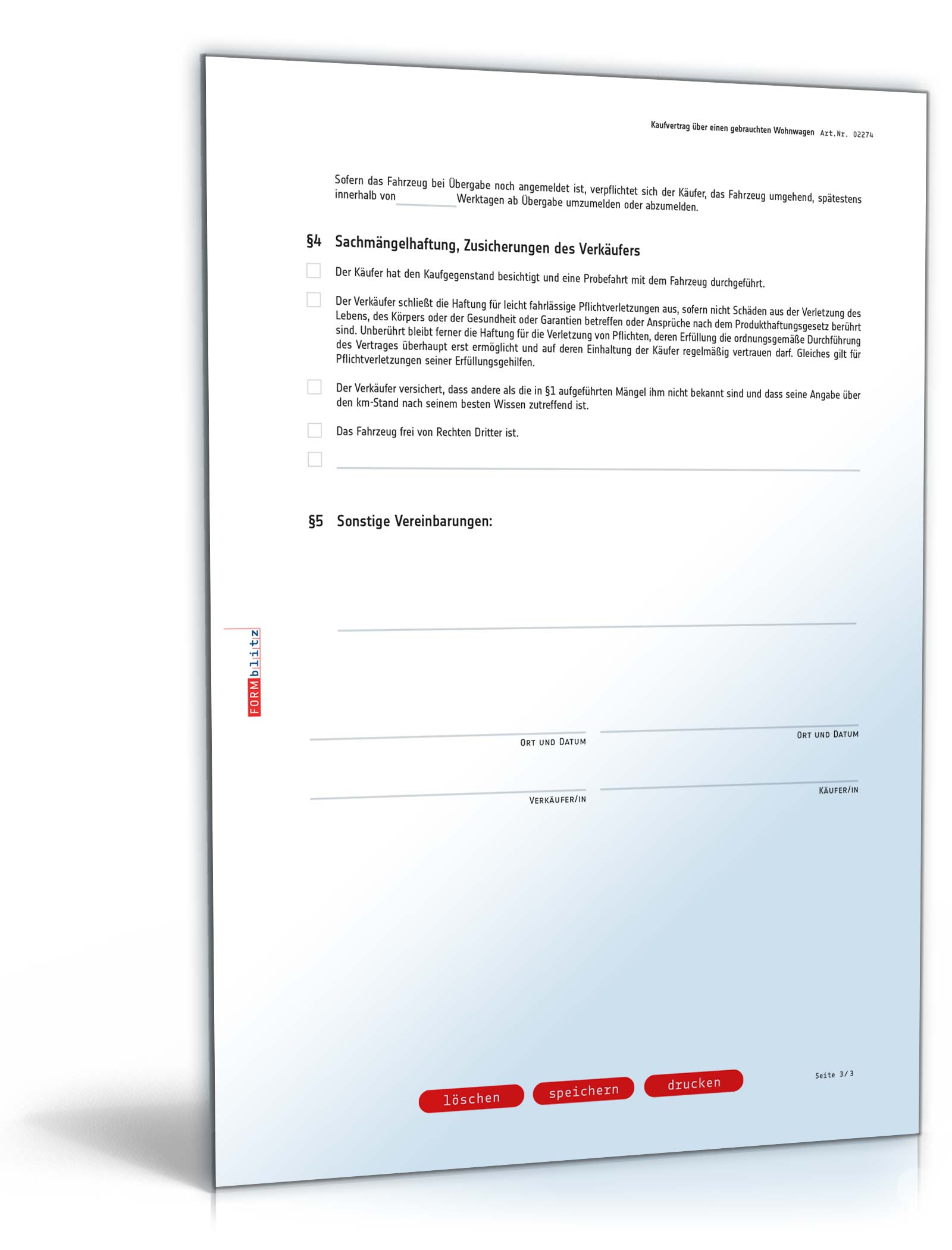 Kaufvertrag Wohnwagen PDF. Seite: 3