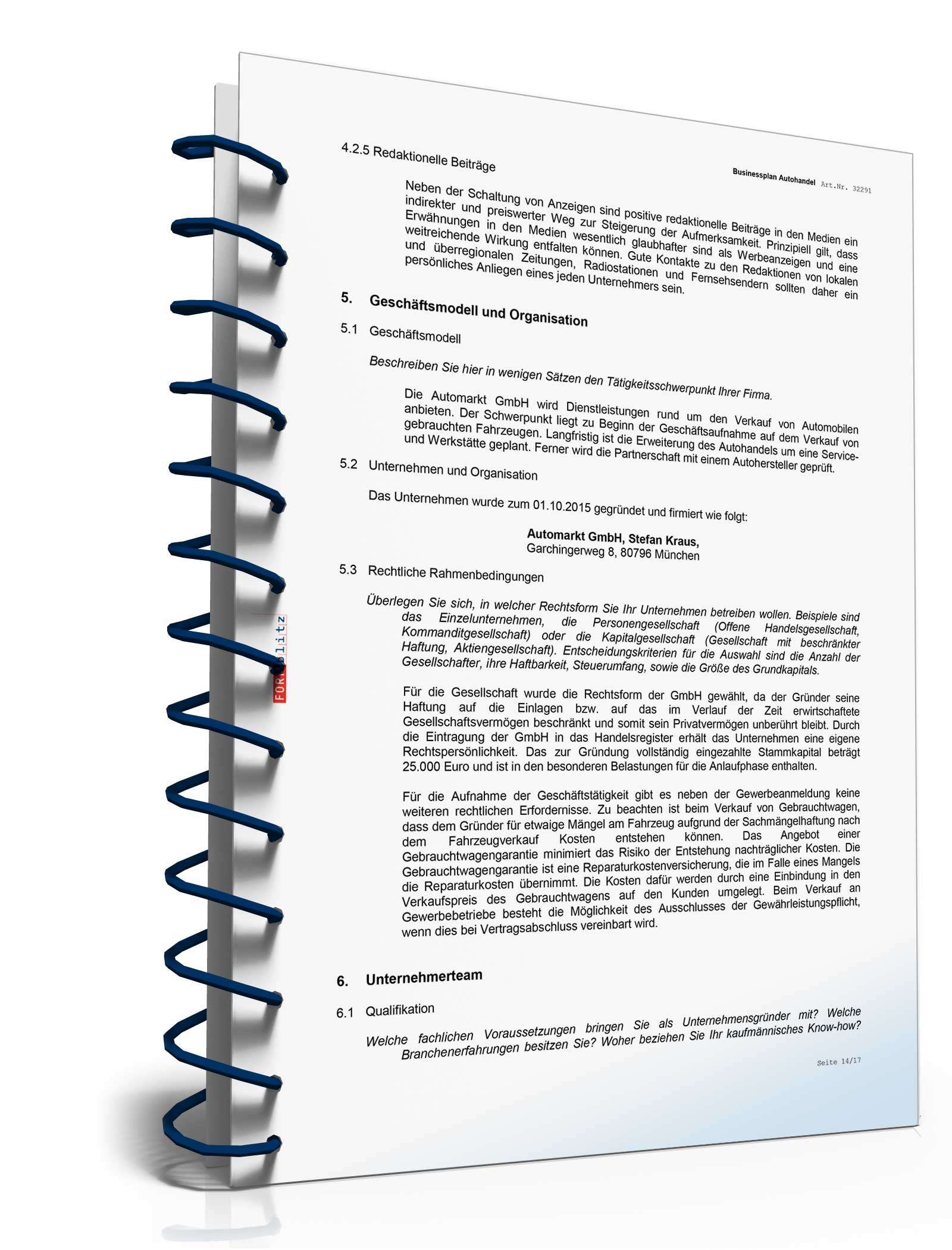 Businessplan Autohandel Excel. Seite: 10