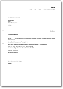 Zugangsbestätigung durch Boten Word