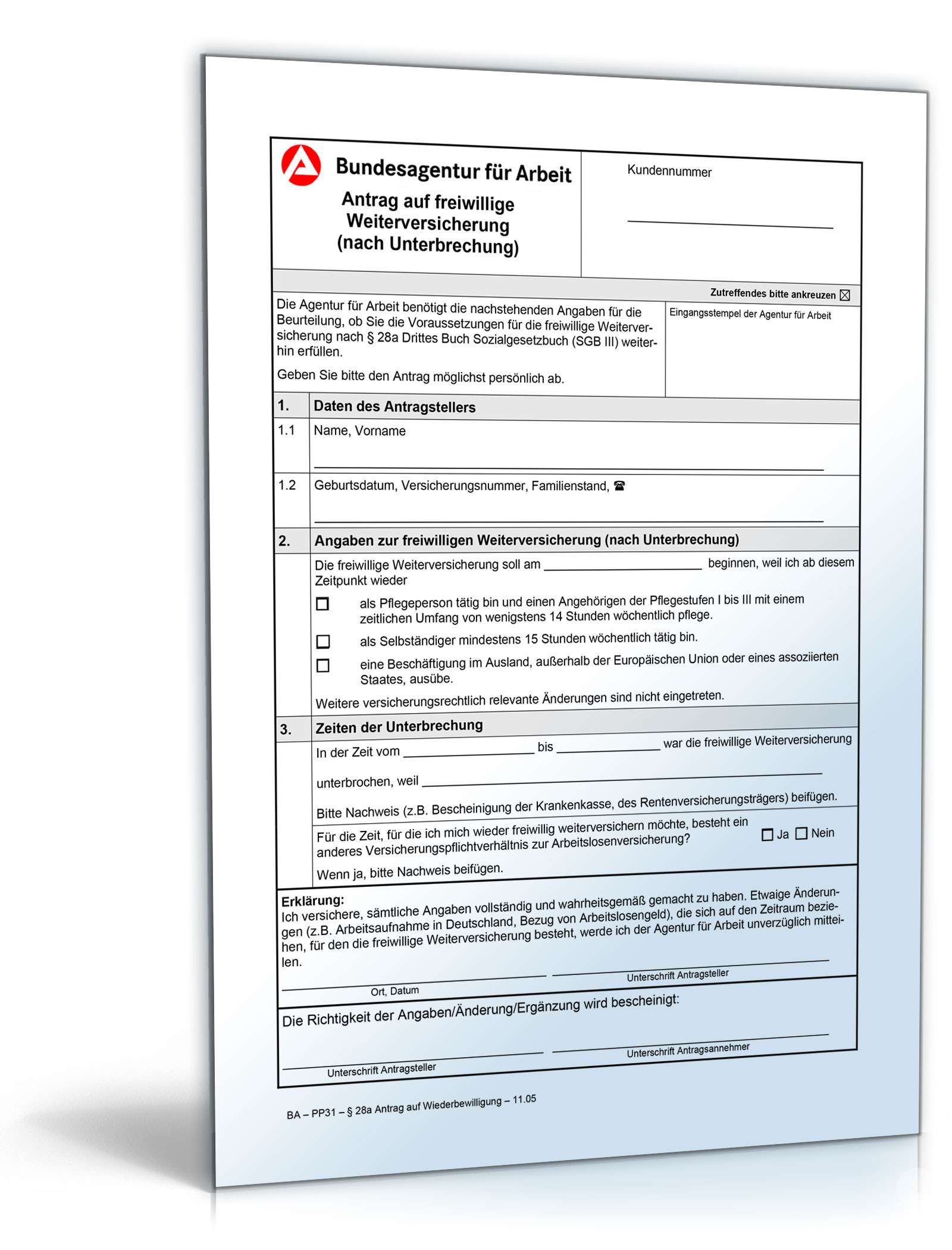 Antrag auf freiwillige Weiterversicherung PDF