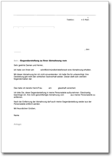 Gegendarstellung Abmahnung Word