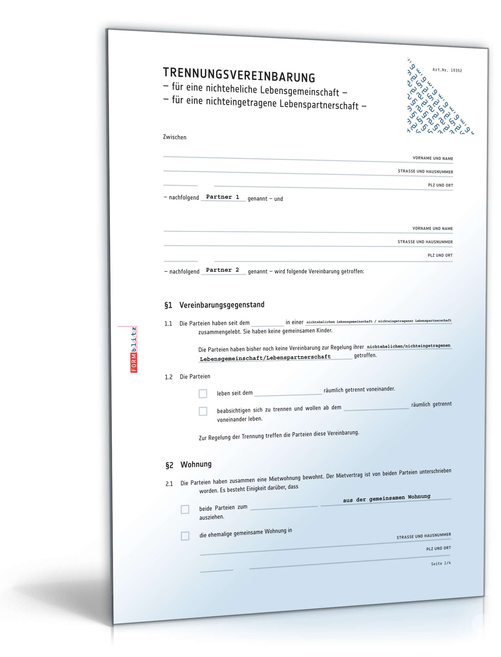 Trennungsvereinbarung ohne Kinder PDF