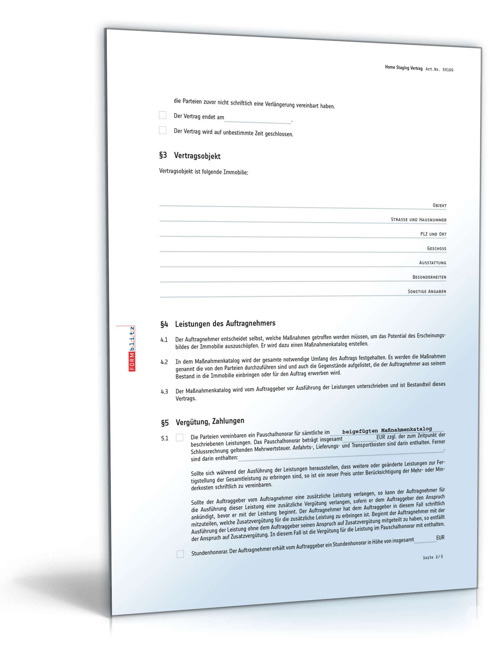 Home Staging Vertrag  Excel. Seite: 2