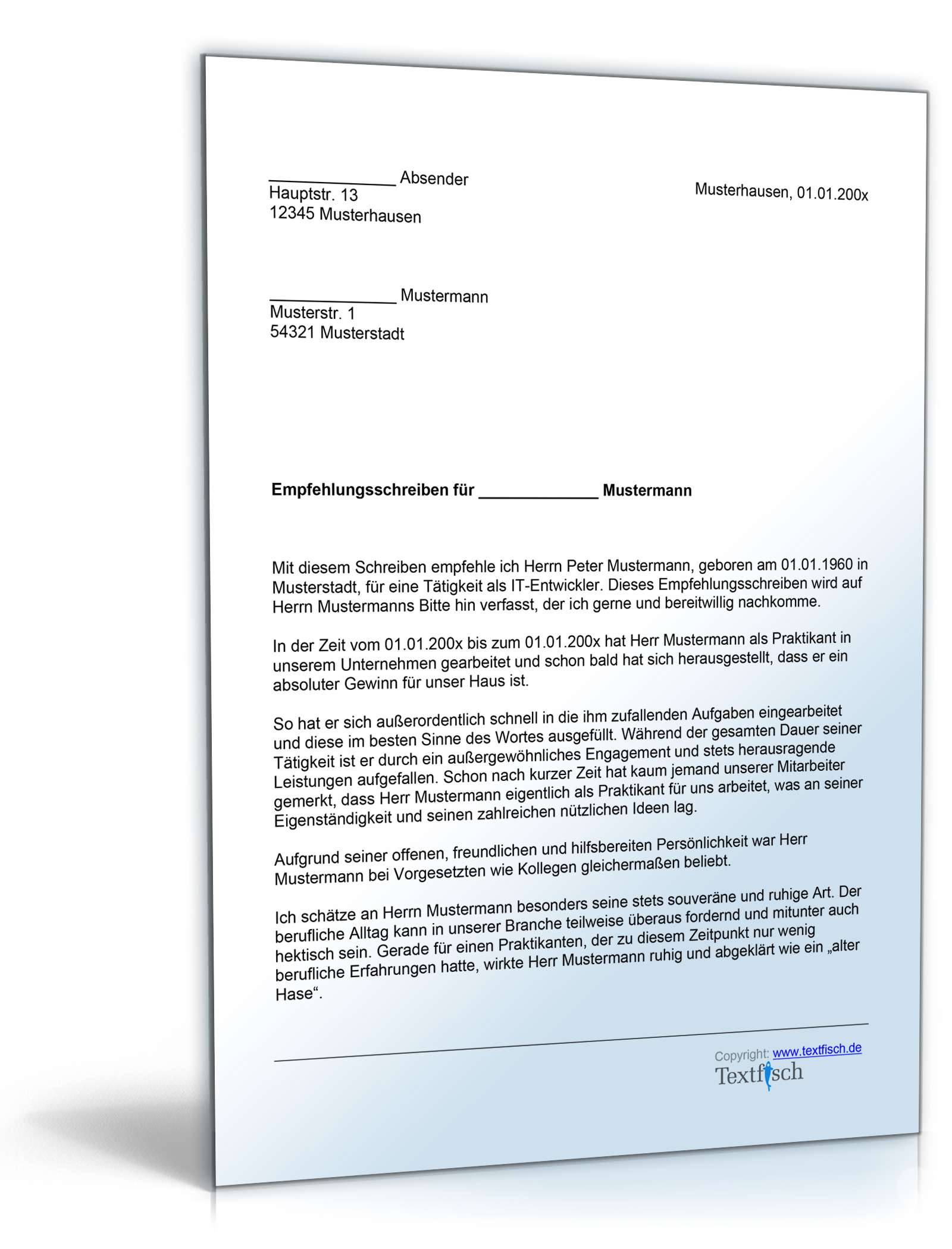 Empfehlung Praktikant Word