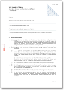 Werkvertrag Fenster- und Türeinbau Word
