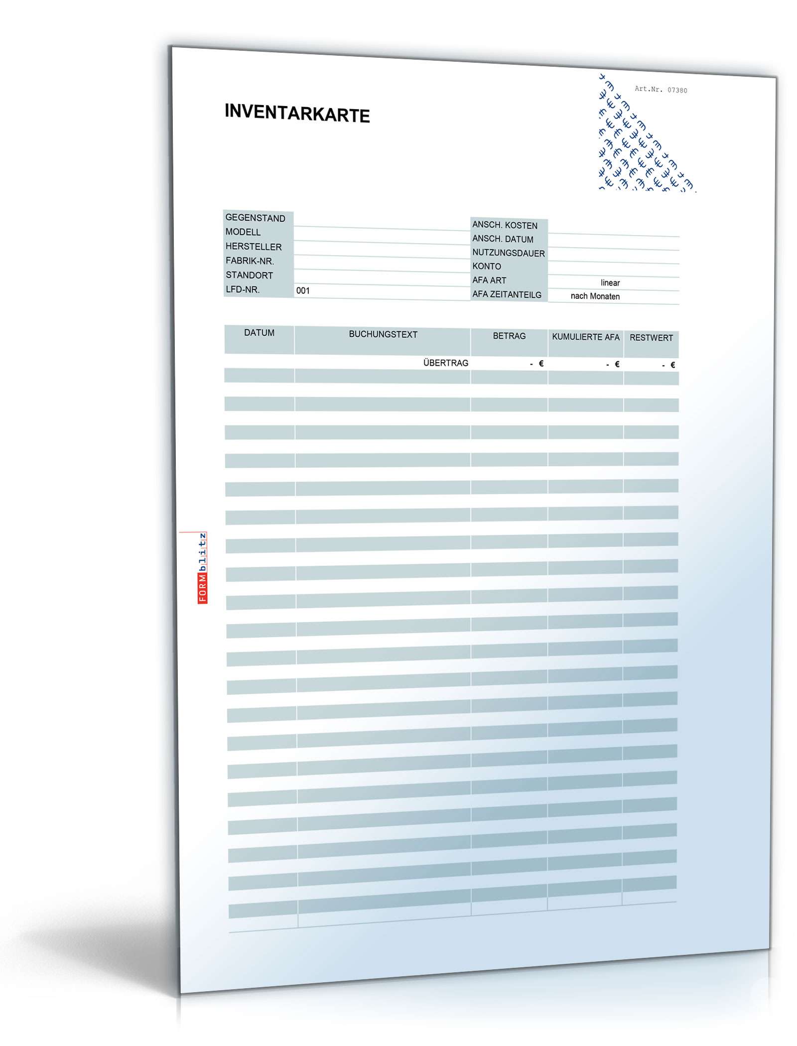 Inventarkarte Excel. Seite: 3