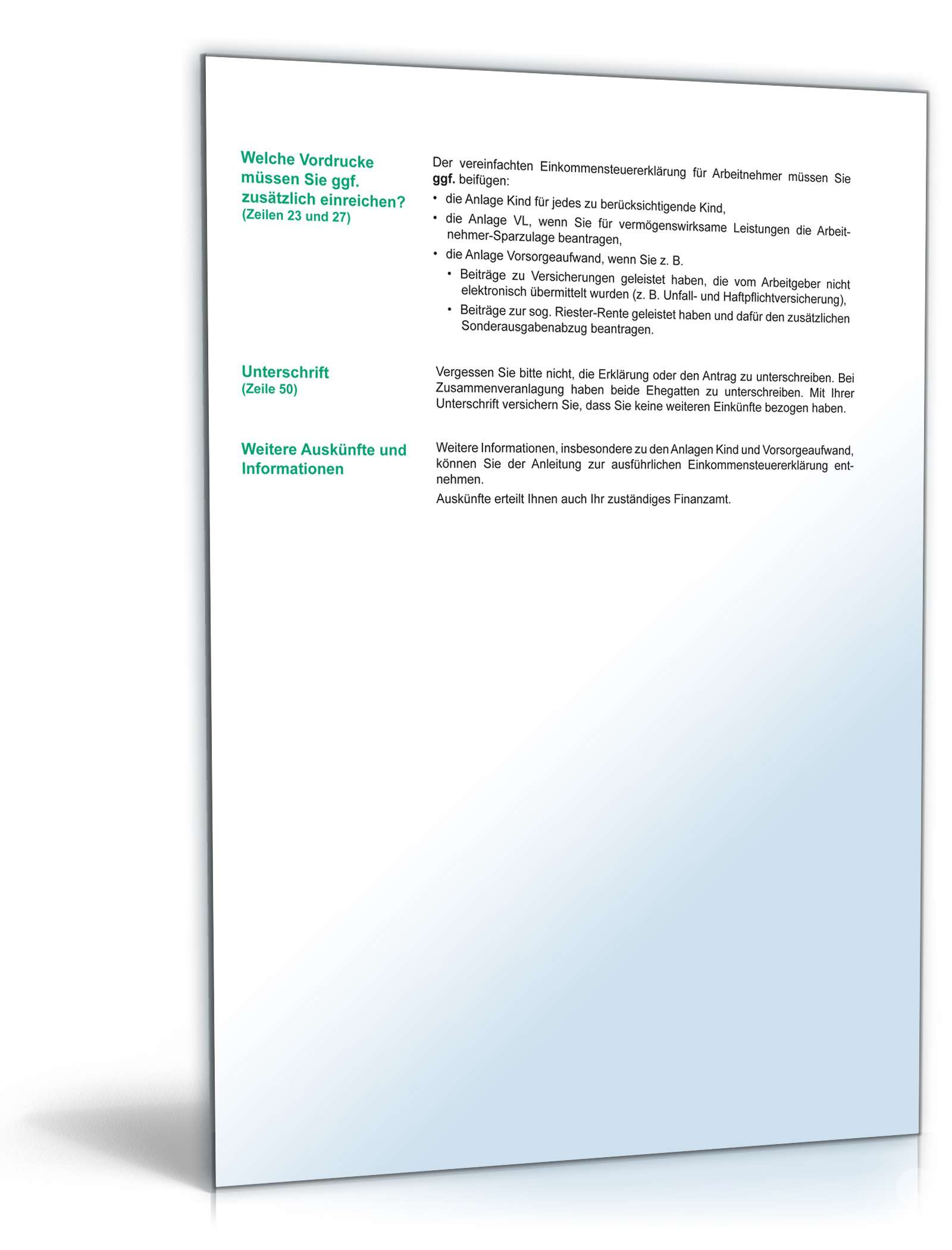 Anleitung vereinfachte Einkommensteuererklärung 2009 PDF. Seite: 2