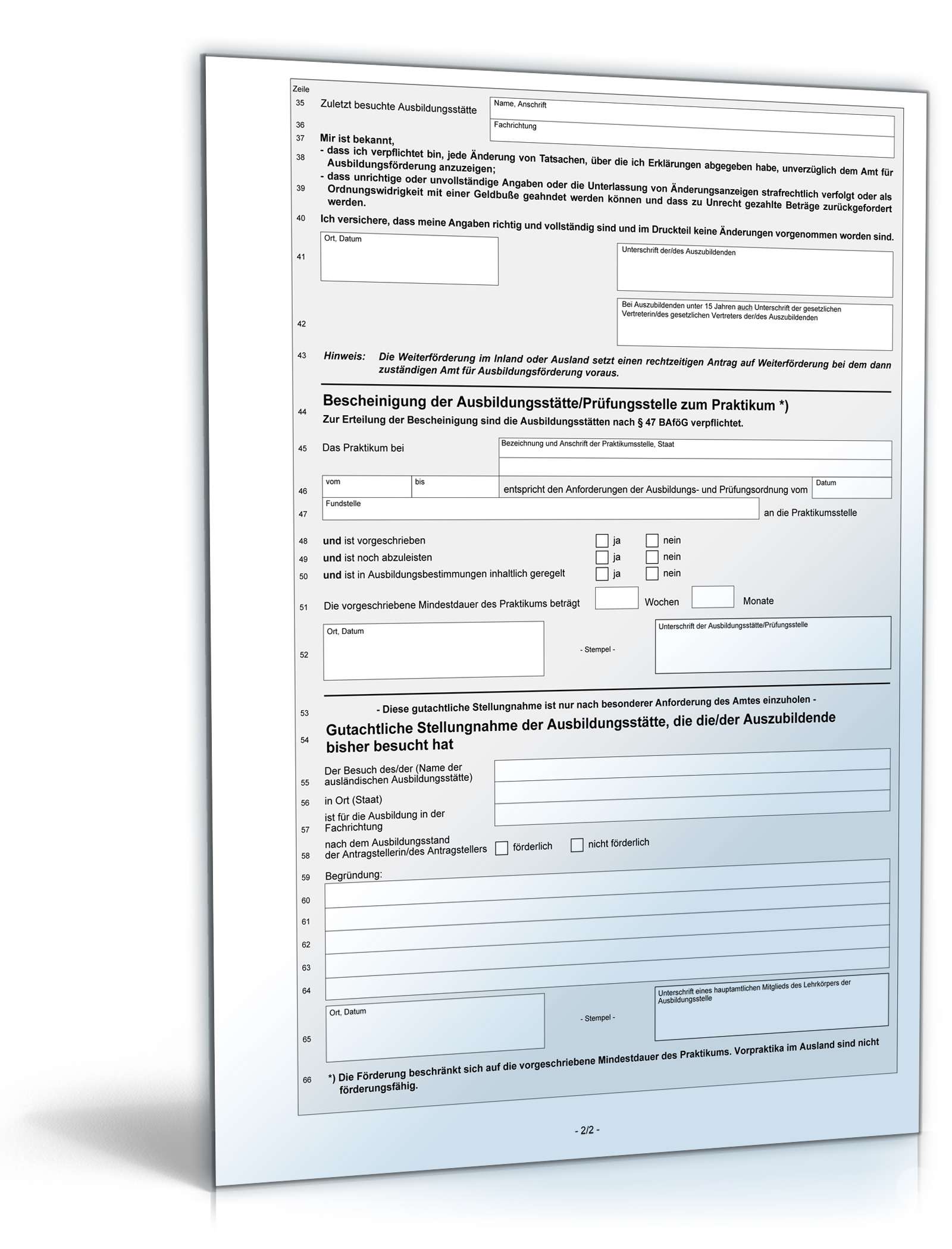 Zusatz zum Antrag auf Ausbildungsförderung PDF. Seite: 2