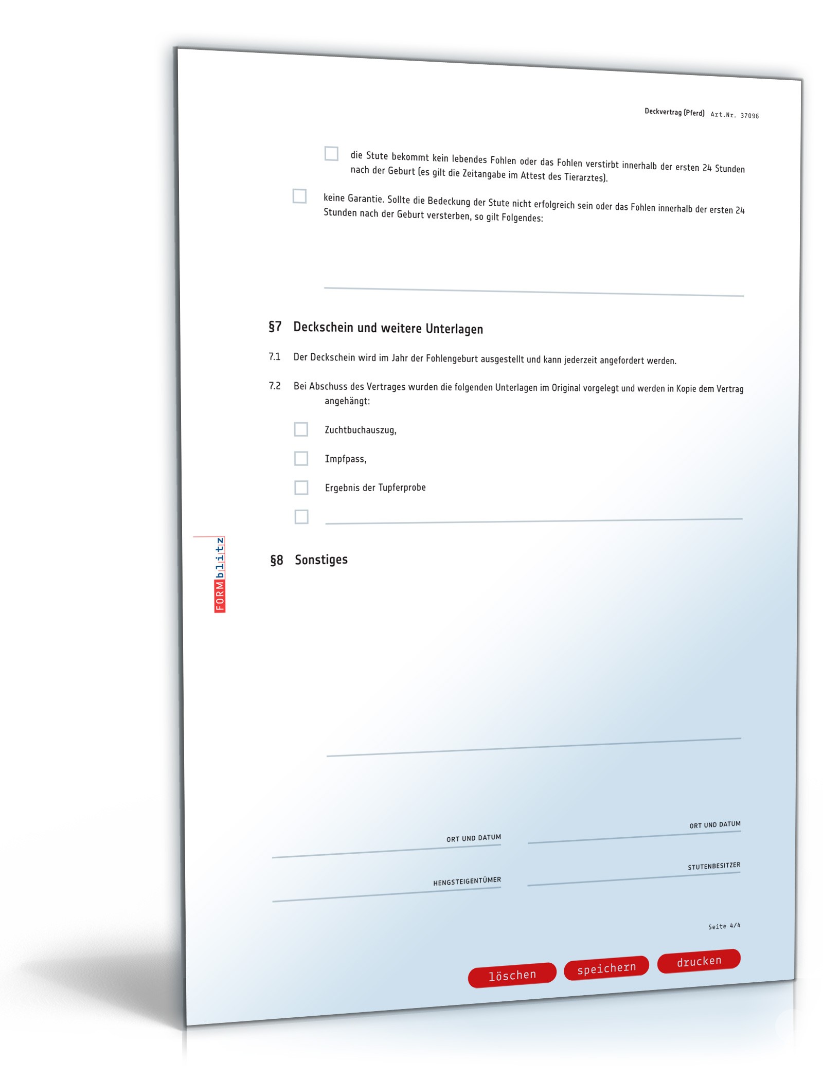 Deckvertrag Pferd PDF. Seite: 4