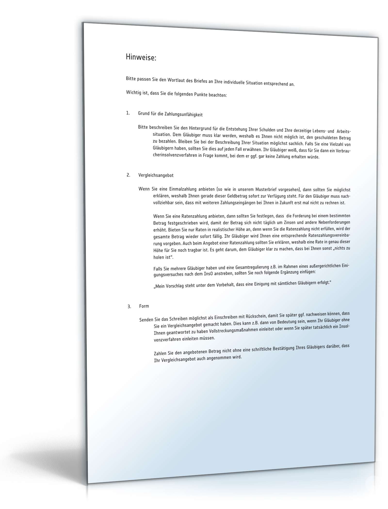 Vergleichsangebot an privaten Gläubiger PDF. Seite: 3