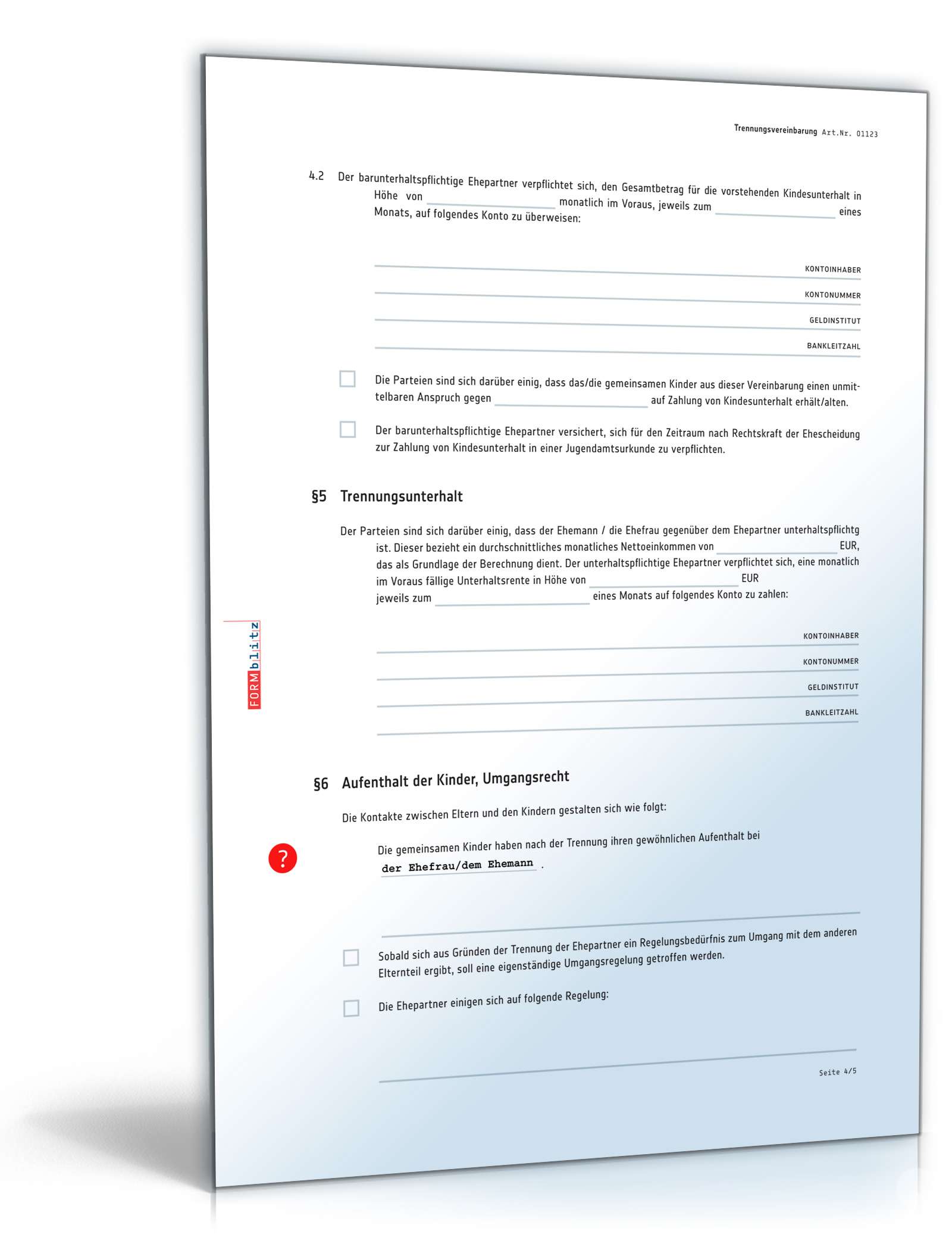 Trennungsvereinbarung Eheleute mit Kind PDF. Seite: 4