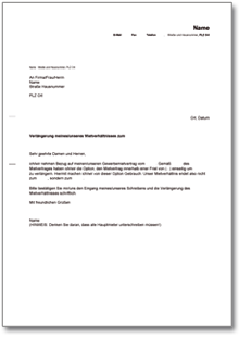 Verlängerung Gewerbemietvertrag durch Mieter Word