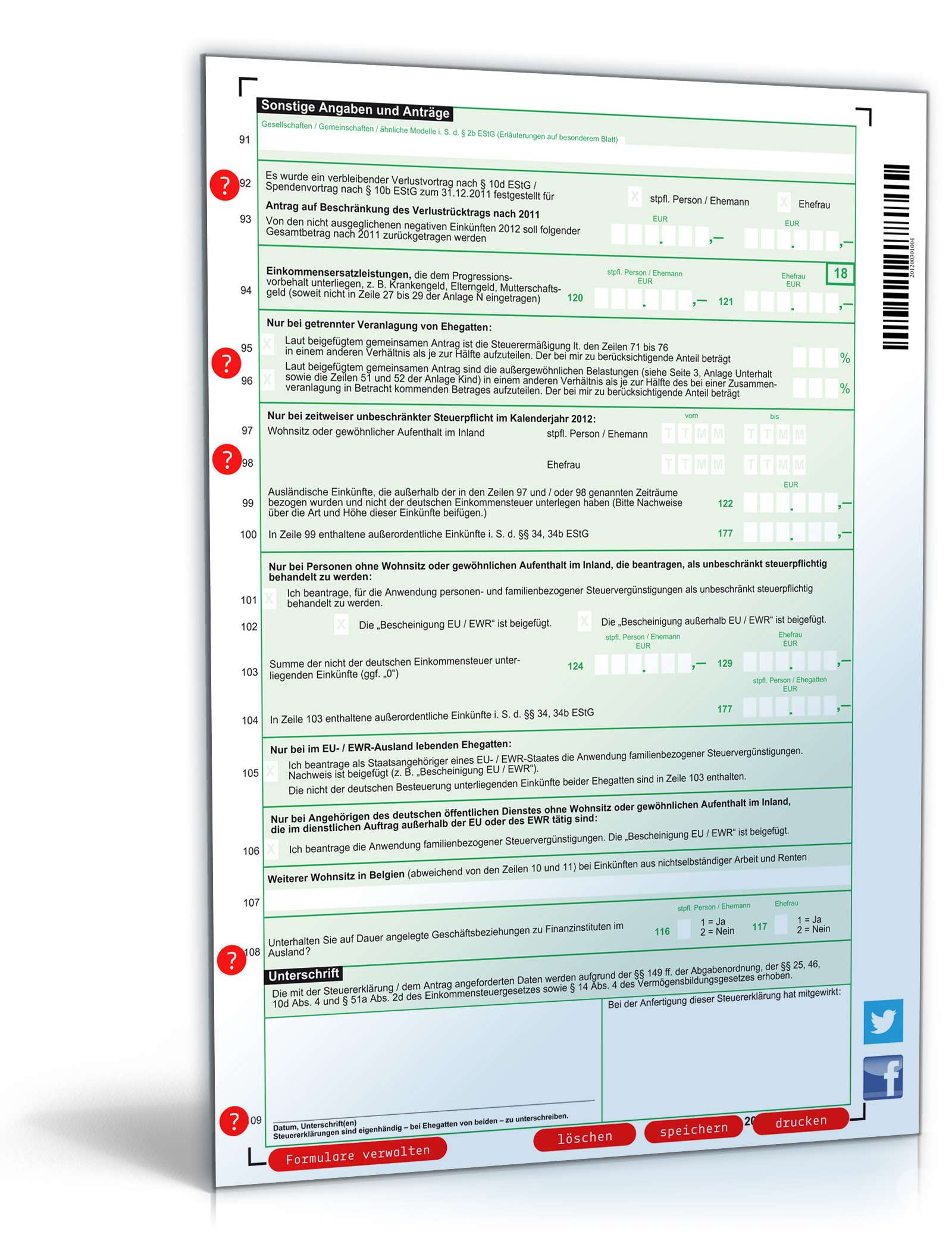 Einkommensteuererklärung 2012 - Mantelbogen PDF. Seite: 4