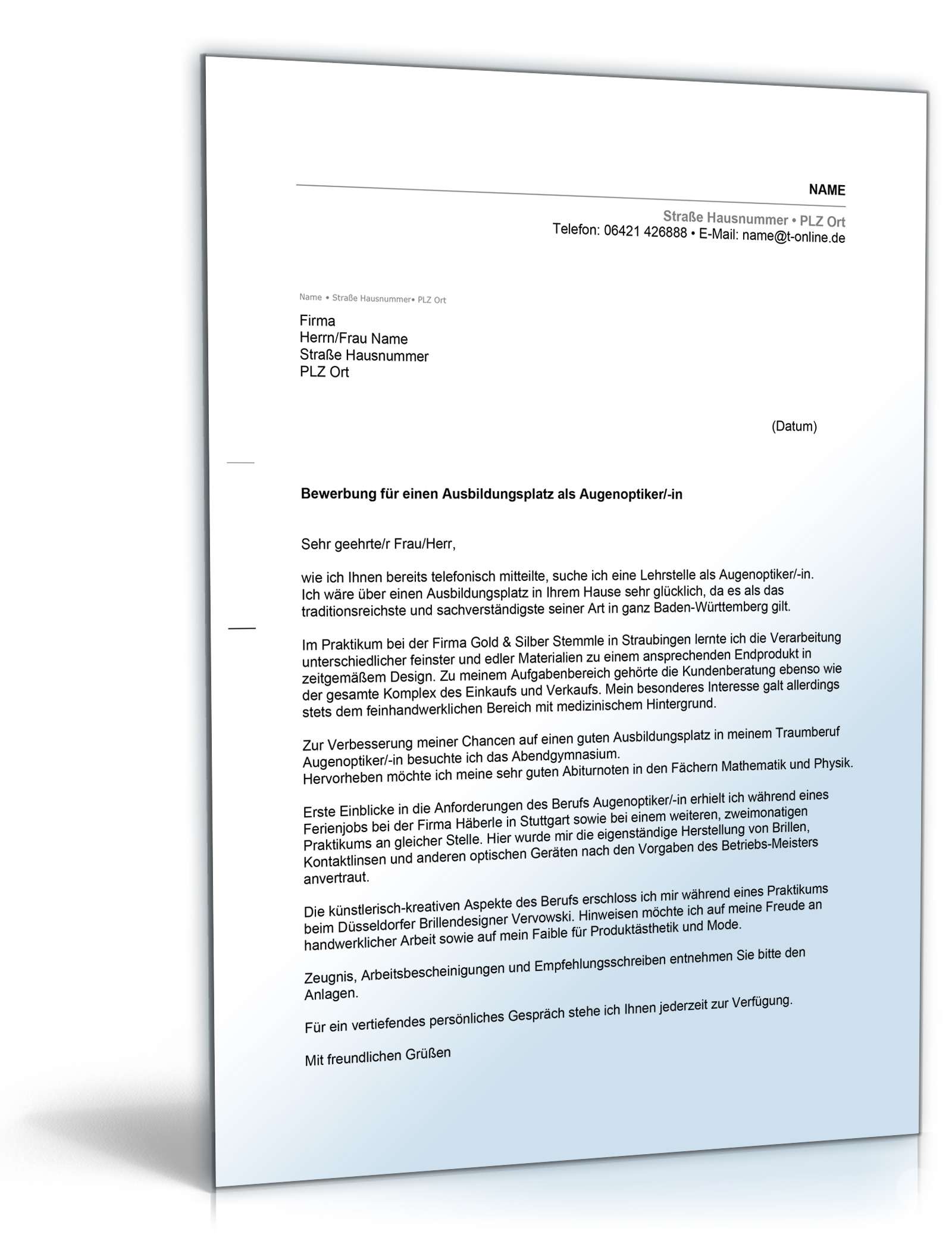 Anschreiben Bewerbung Ausbildungsplatz zweiter Bildungsweg Excel