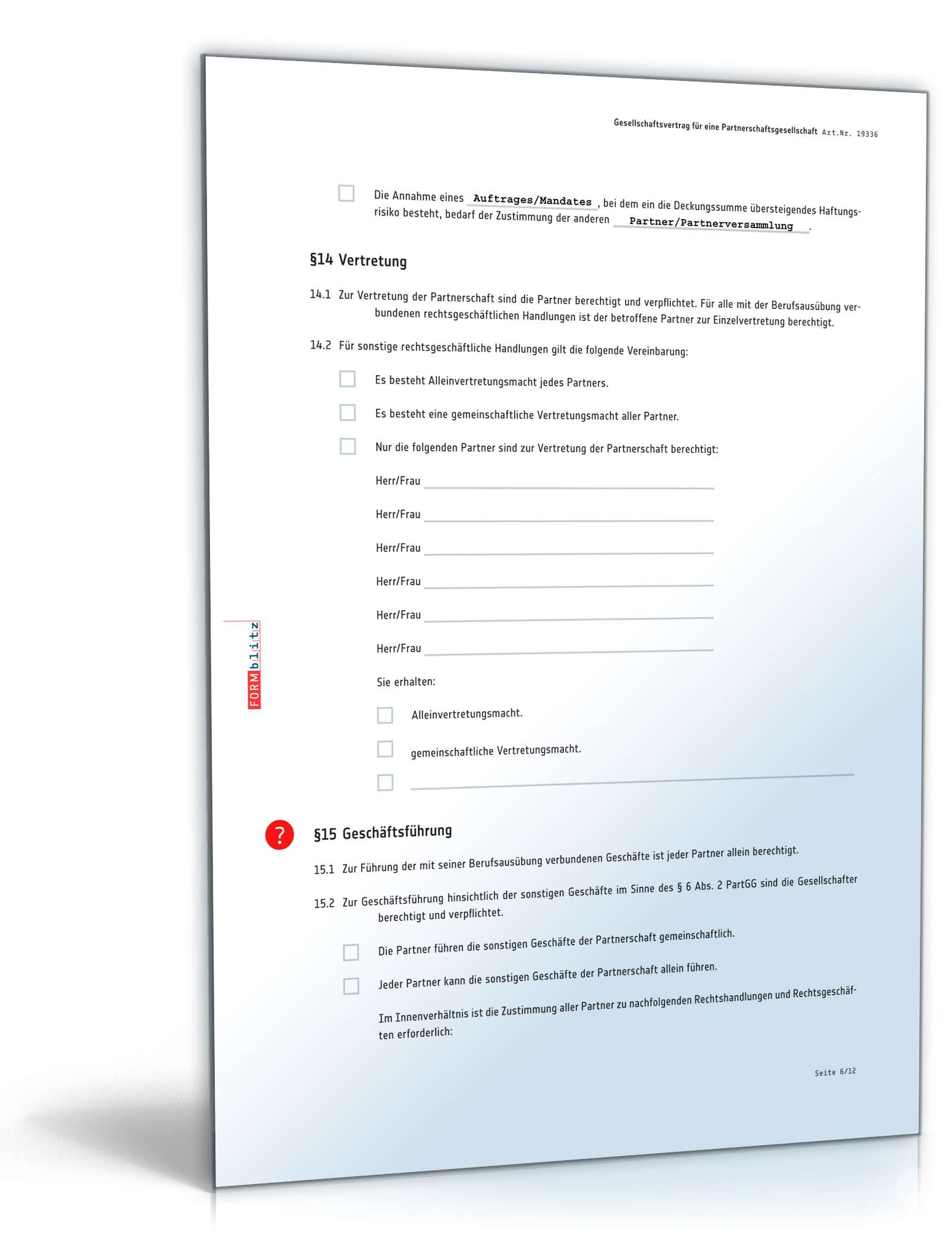 Gesellschaftsvertrag Partnerschaftsgesellschaft PDF. Seite: 6