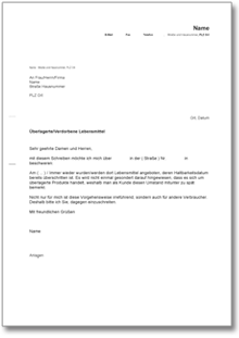 Beschwerde bei einer Gesundheitsbehörde Word