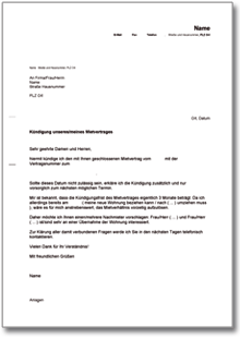 Kündigung Mietvertrag Mieter Word