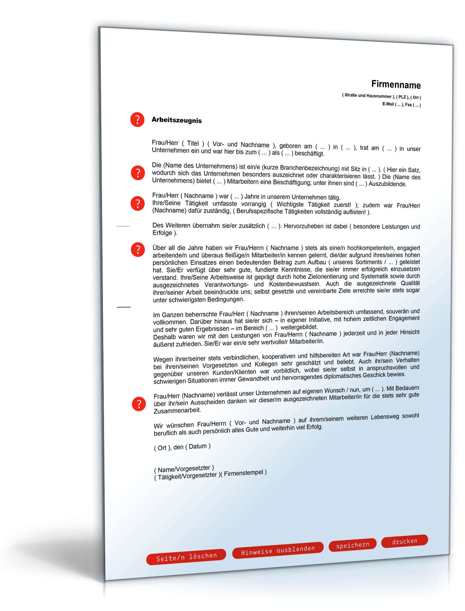 Arbeitszeugnis Sehr gut  Word