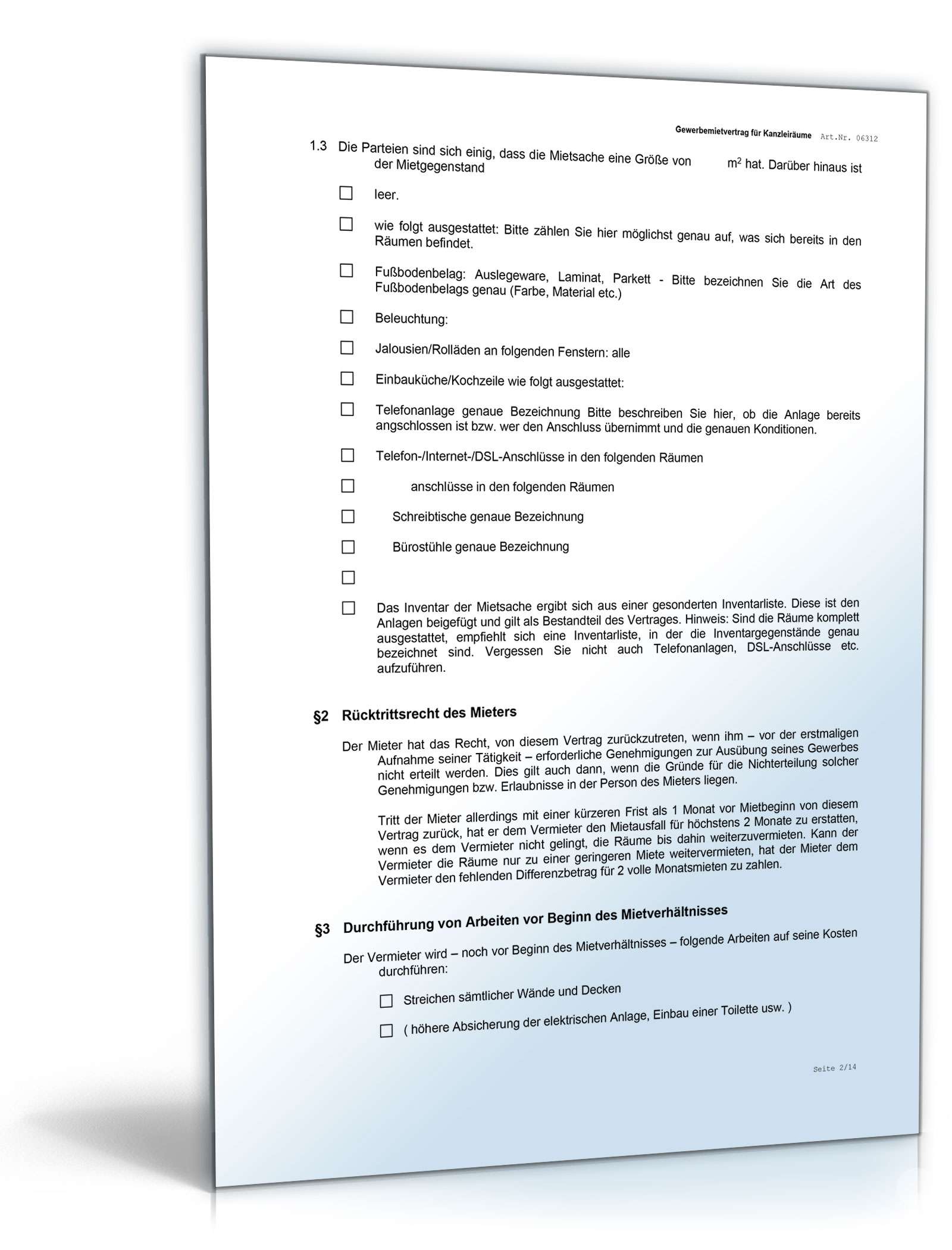 Gewerbemietvertrag Kanzleiräume Word. Seite: 2