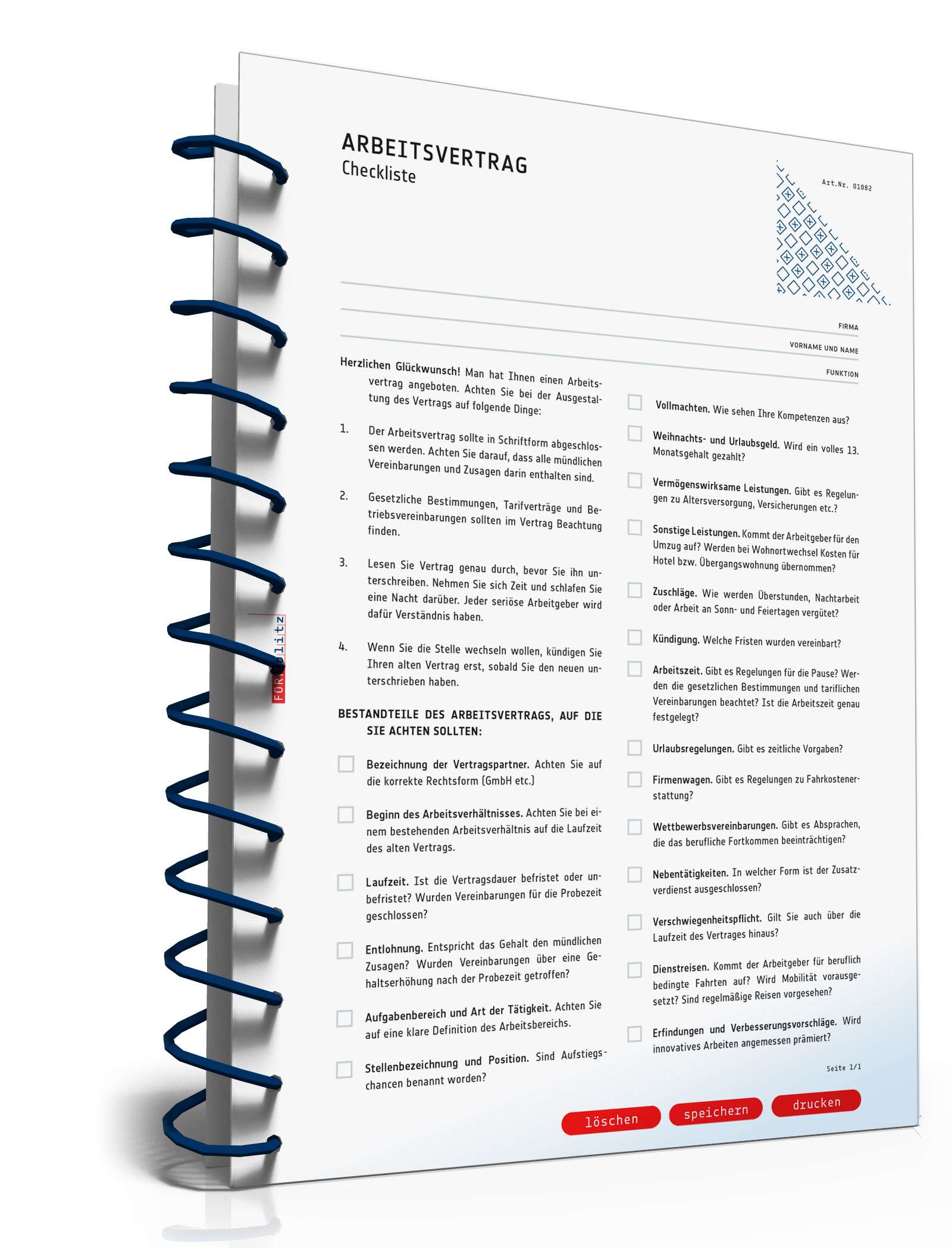 Checkliste für Arbeitsvertrag PDF