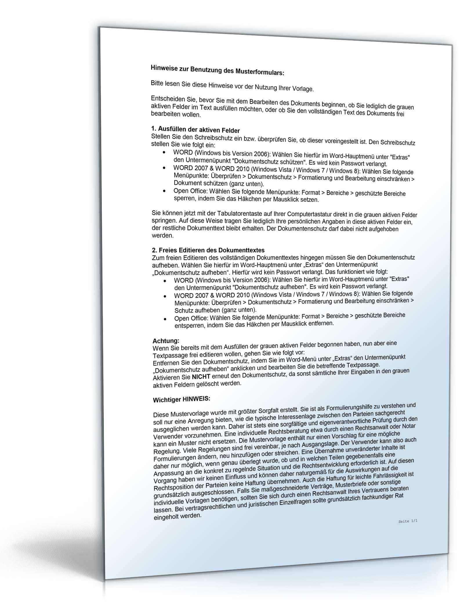 Testament mit Auflagen Word