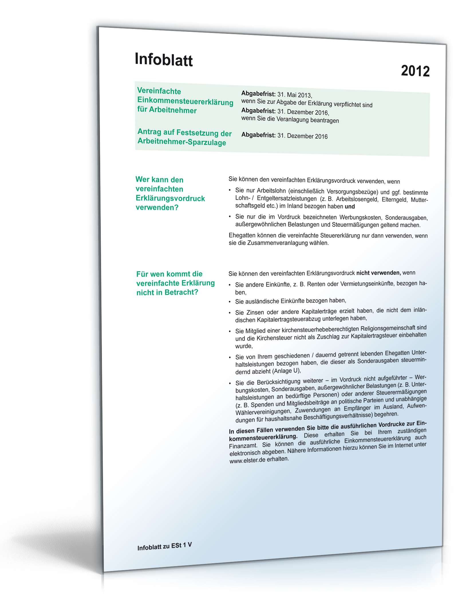 Vereinfachte Einkommensteuererklärung - Mantelbogen 2012 PDF. Seite: 3