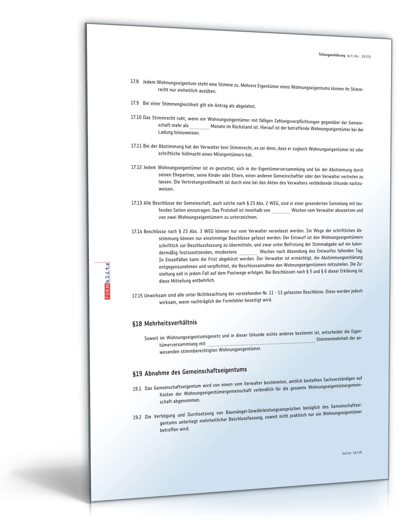 Teilungserklärung Wohnungseigentum PDF. Seite: 16