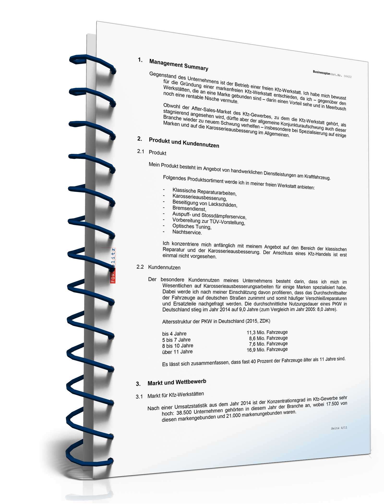 Businessplan Kfz-Werkstatt Excel. Seite: 4