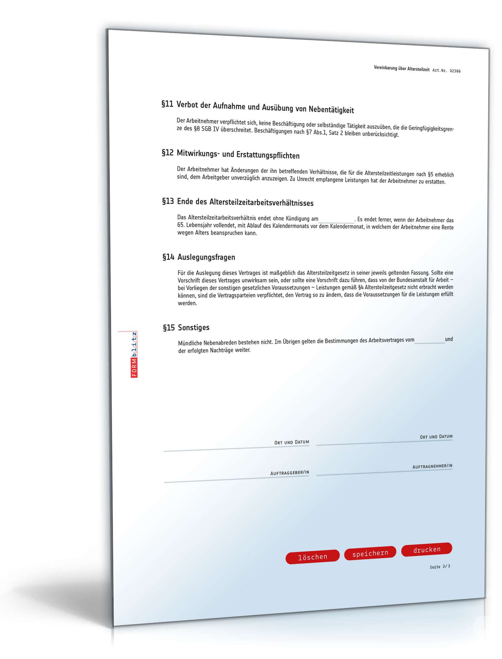 Vereinbarung über Altersteilzeit nach dem Block-Modell PDF. Seite: 3