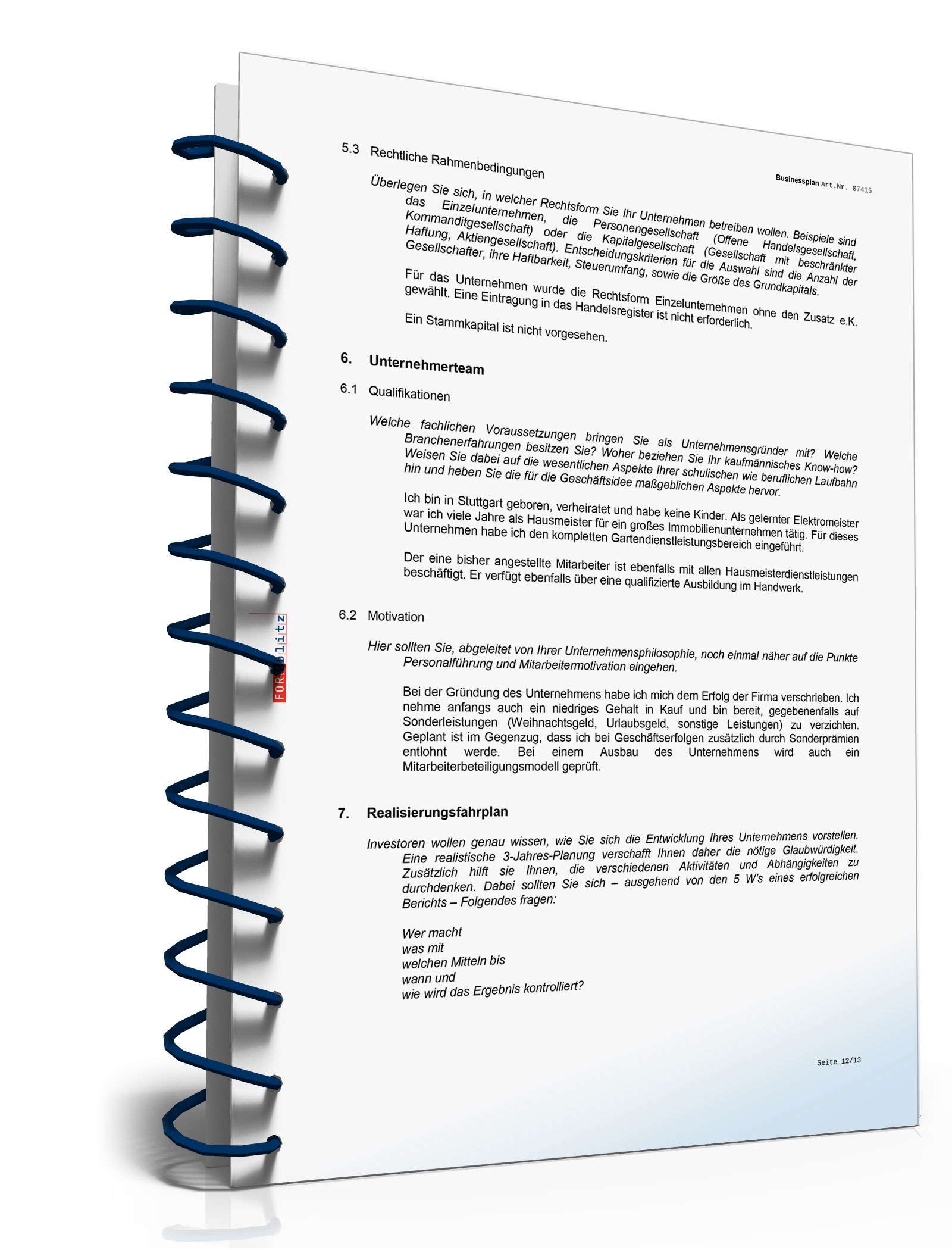 Businessplan Hausmeisterservice Excel. Seite: 16