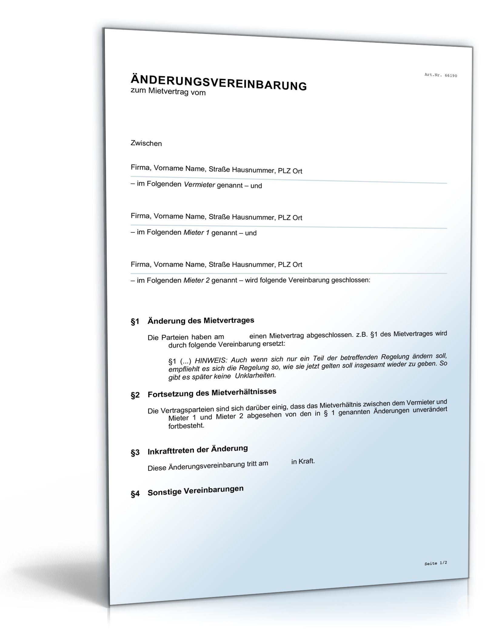 Mietvertrag Änderung Word