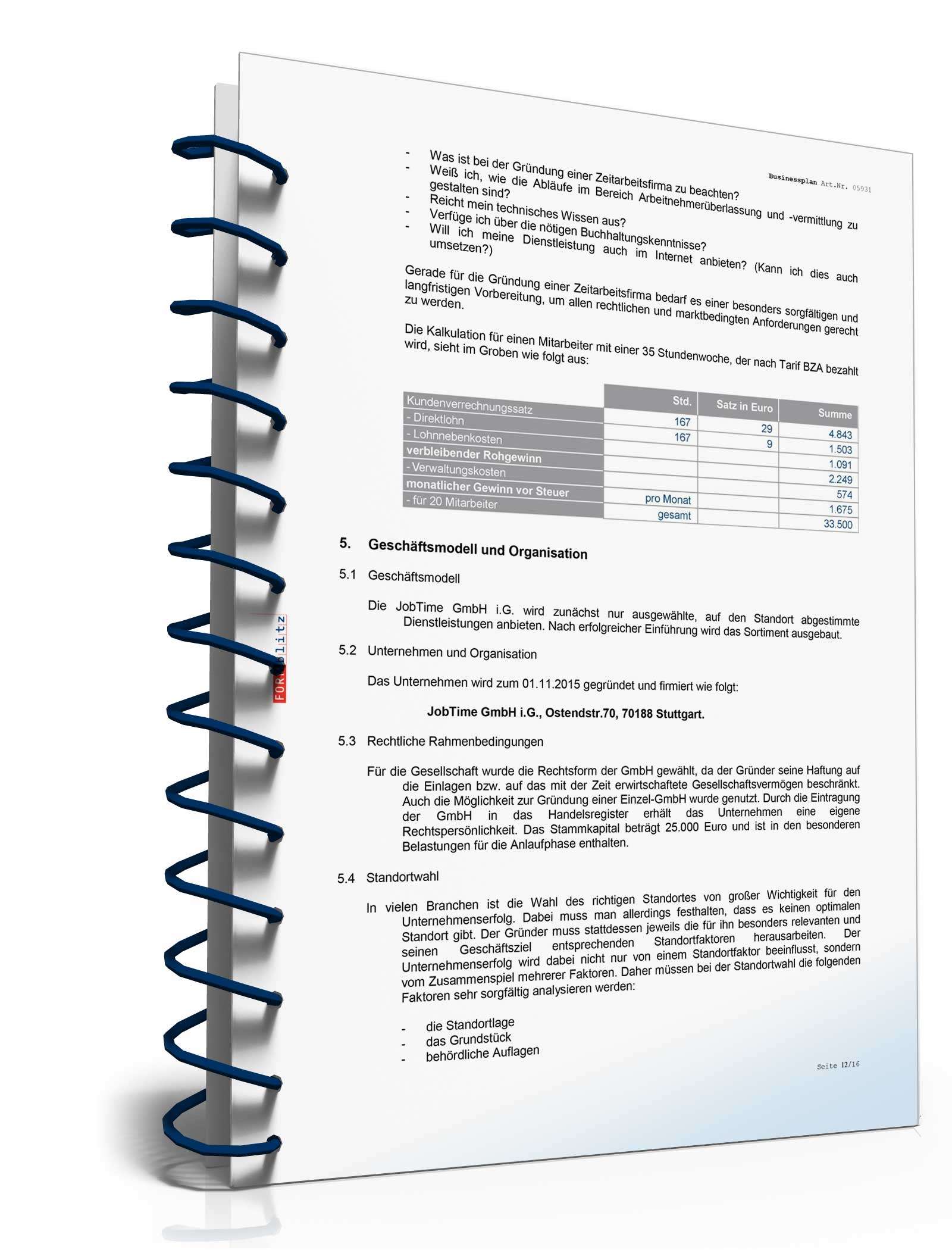 Businessplan Zeitarbeitsfirma Excel. Seite: 23