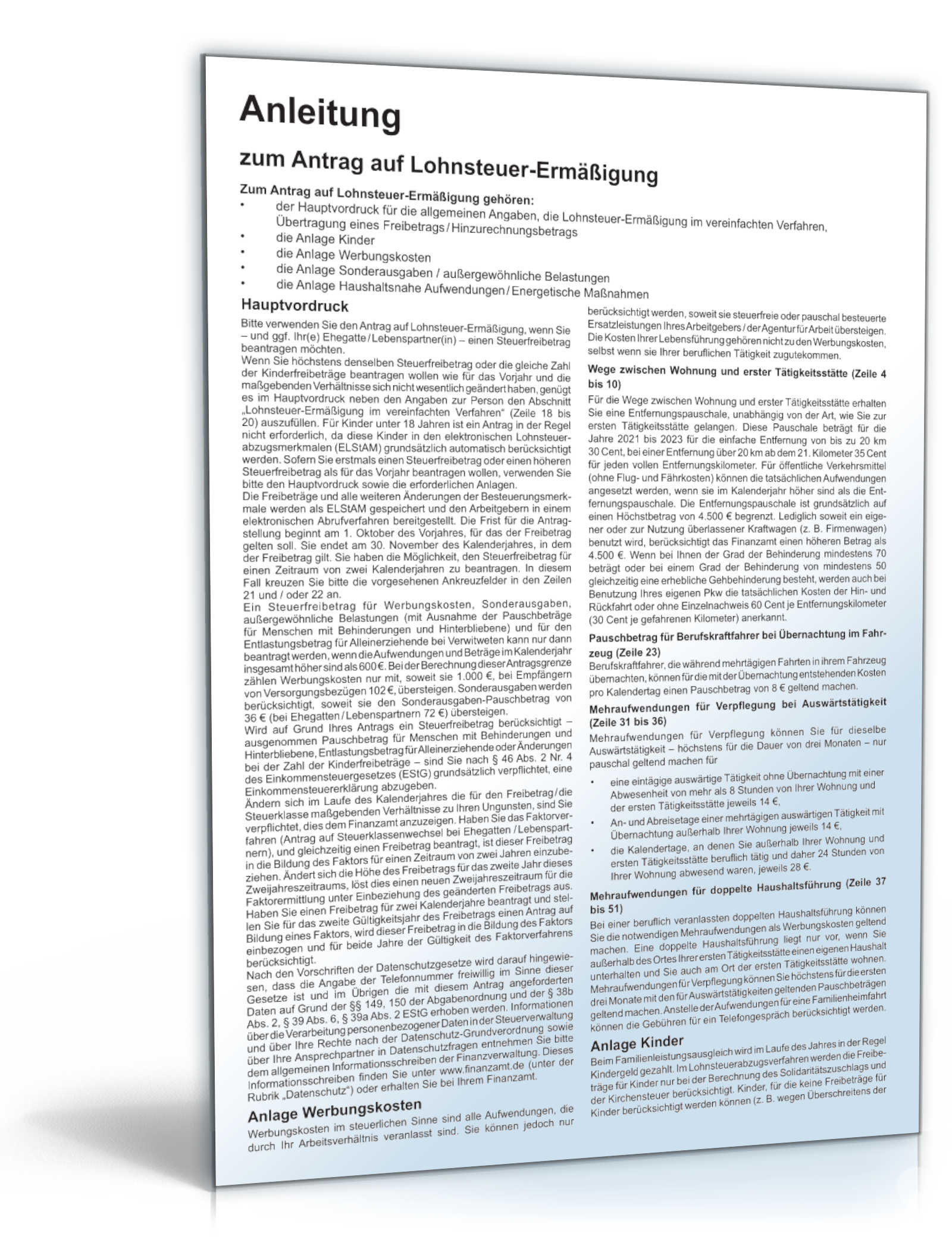 Anleitung Antrag Lohnsteuerermäßigung 2022 PDF