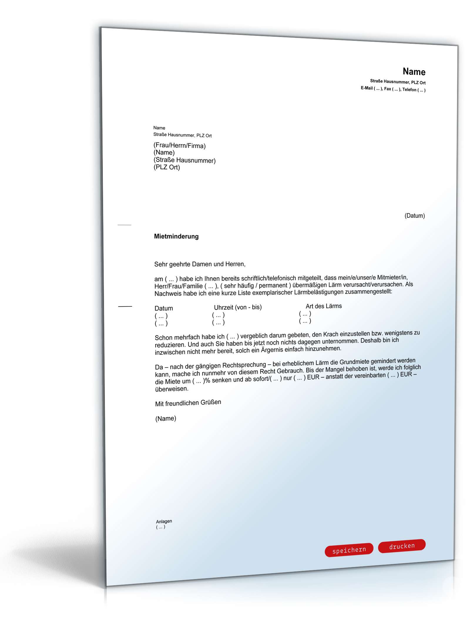 Mietminderung wegen Lärmbelästigung PDF