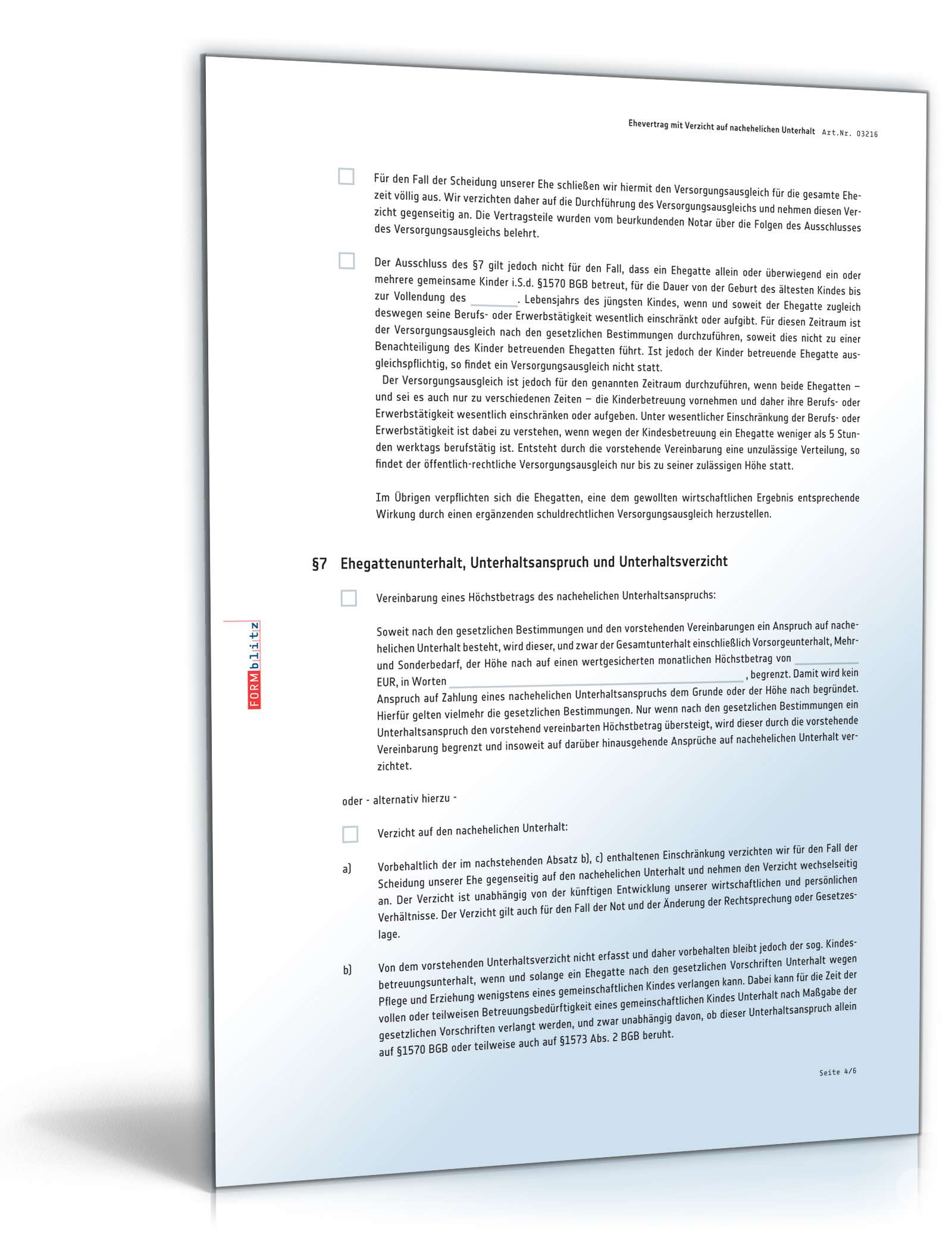 Ehevertrag mit Verzicht auf nachehelichen Unterhalt PDF. Seite: 4