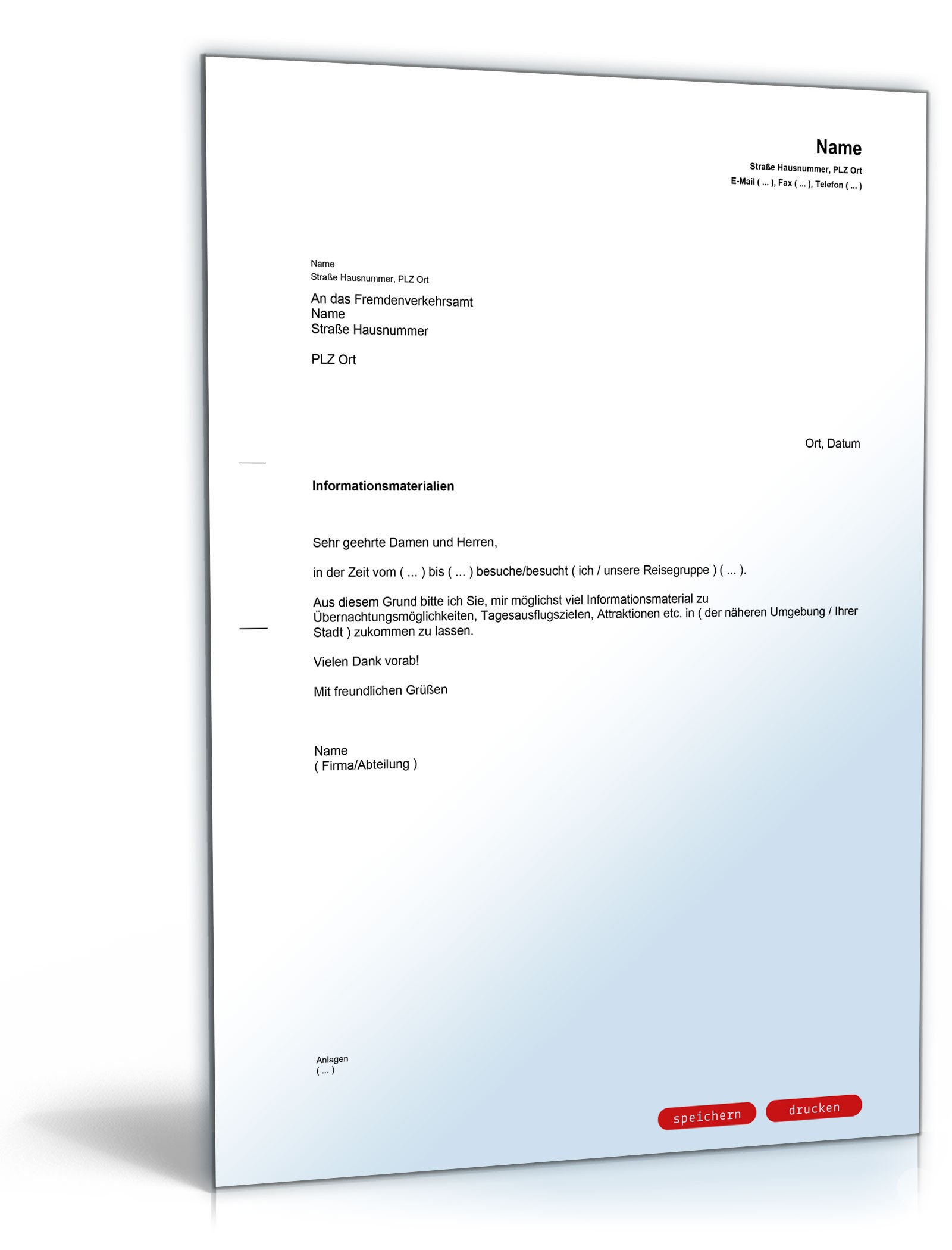 Anfrage Informationsmaterial Fremdenverkehrsamt  PDF
