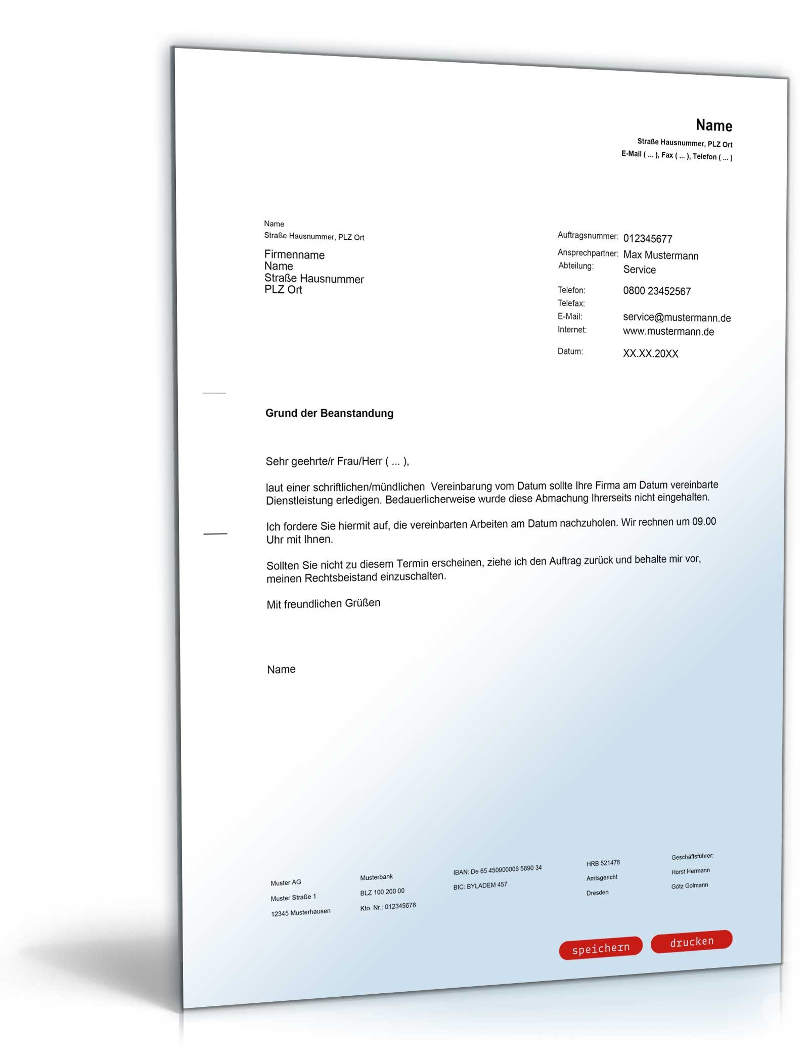 Beanstandung Handwerksfirma PDF